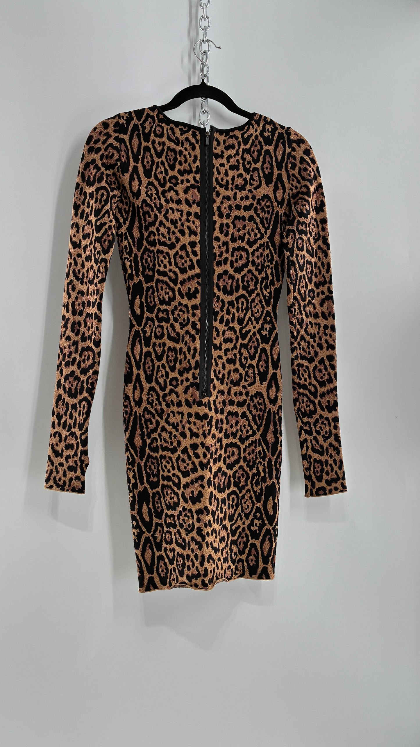 Vintage BCBG MAXAZRIA Sheena Ultra Thick Knit, Compression Leopard/Cheetah Printed Mini Dress (XS)