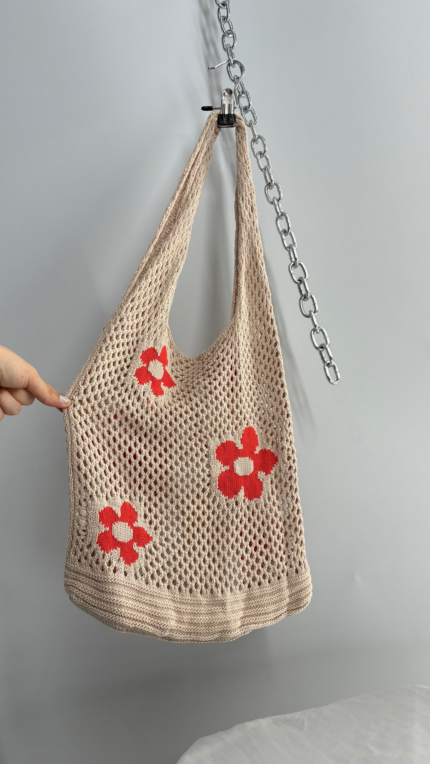 Crochet Tote with Orange Flowers