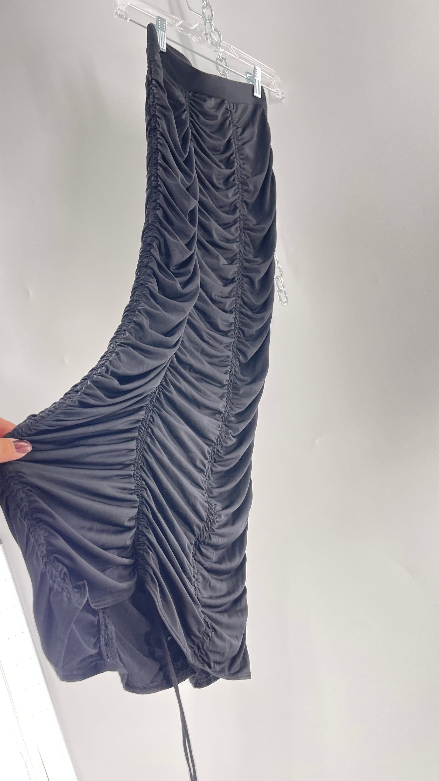 Urban Outfitters Black Ruched Full Length Lycra Skirt (XS)