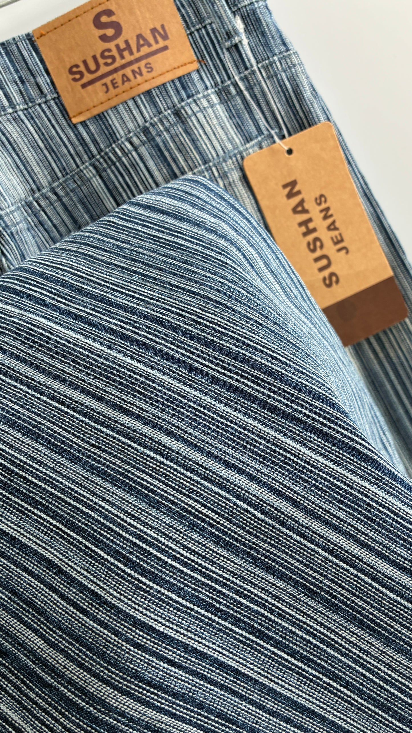 Deadstock Vintage SUSHAN Striped Denim Kickflares (XL)