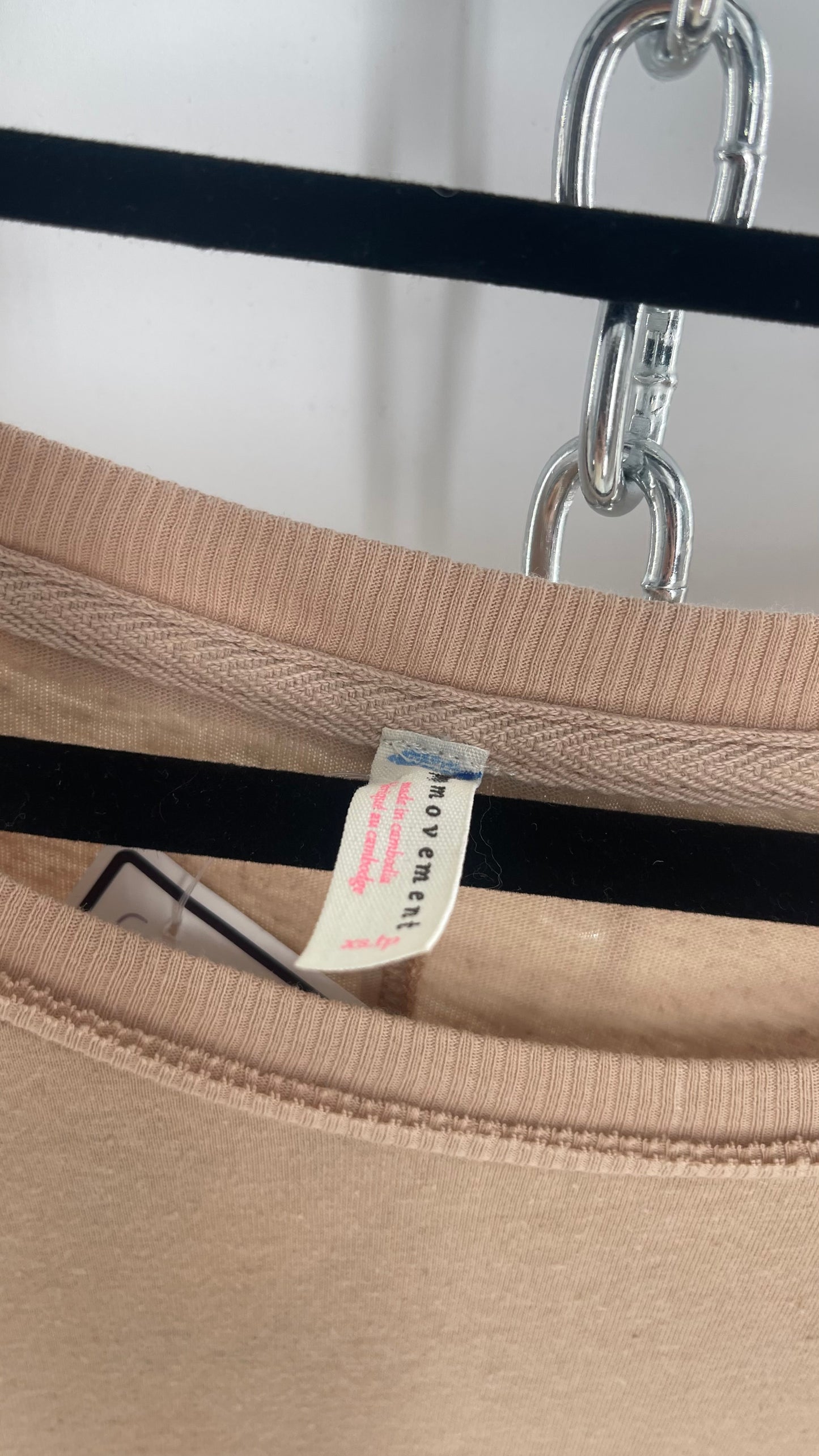 Free People Movement Oversized Light Beige Short Sleeve T-Shirt with Slit Embroidered Detail (Size XS)