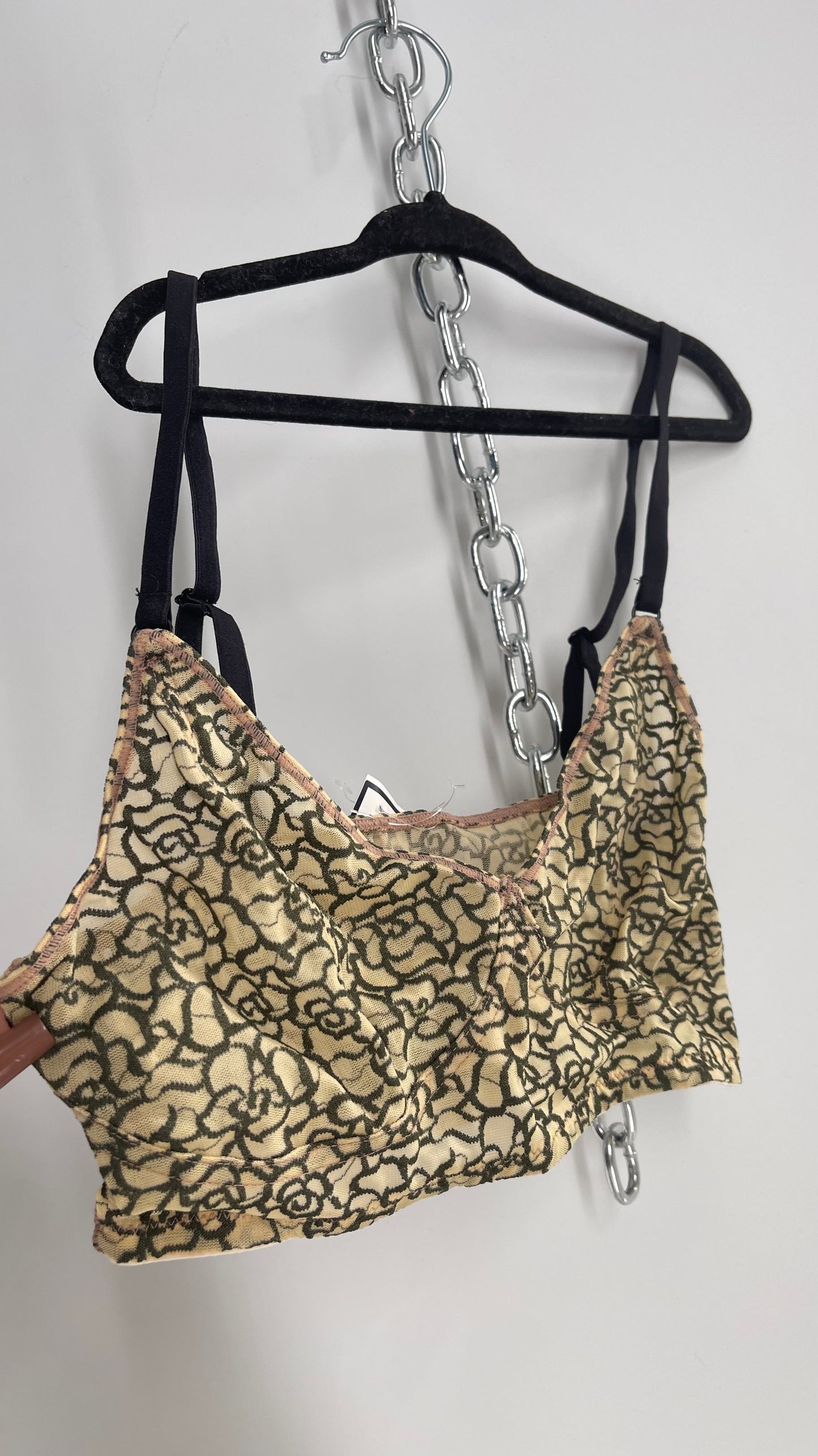 Yummie Black/Beige Rose Embroidered Mesh Bralette (Small)