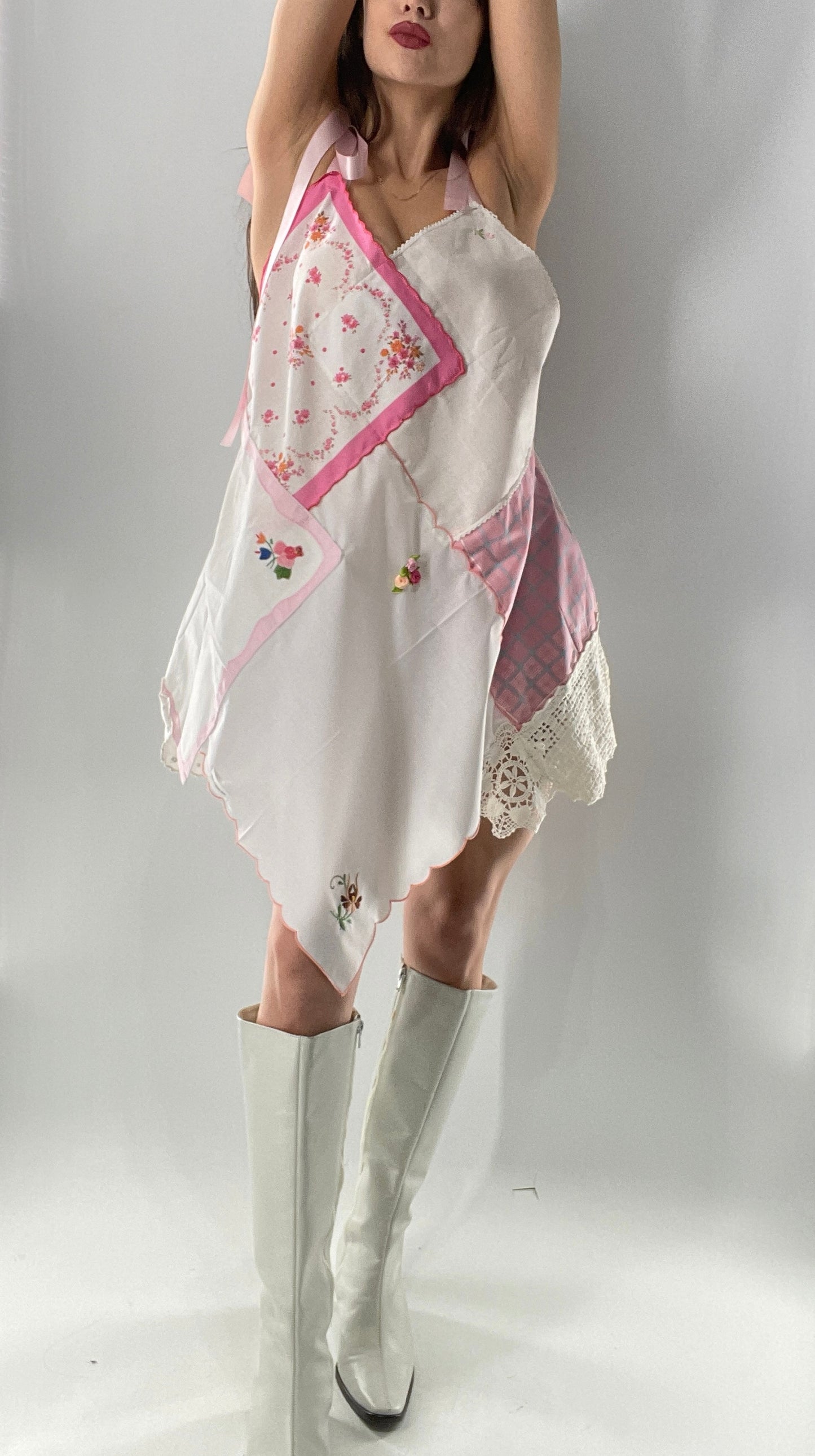 Vintage Handmade Hankie, Prairie Princess, Backless Handkerchief Mini Dress (XS-L)
