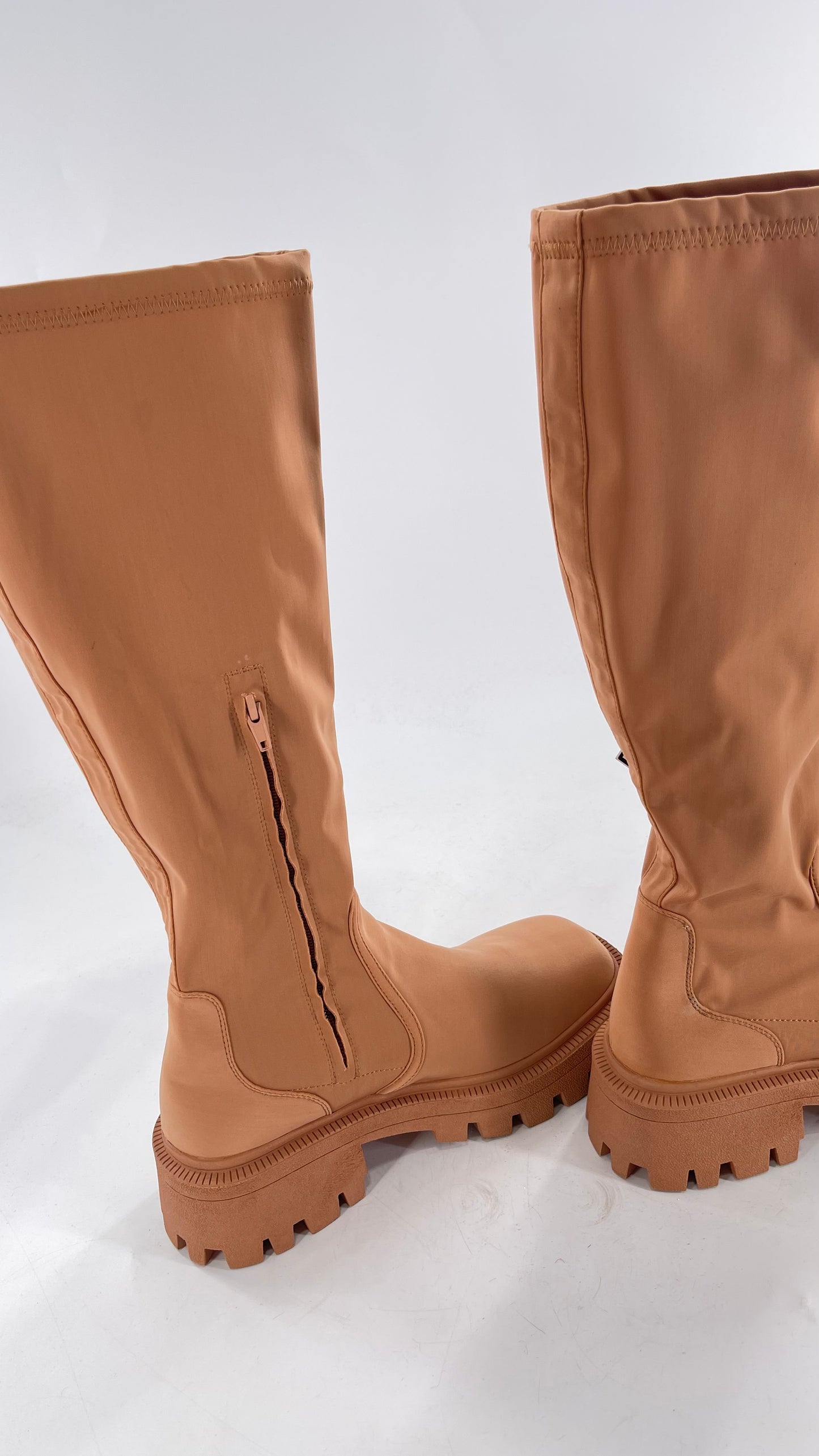 Urban Outfitters Tan Knee High Square Toe Sock Boot (8)