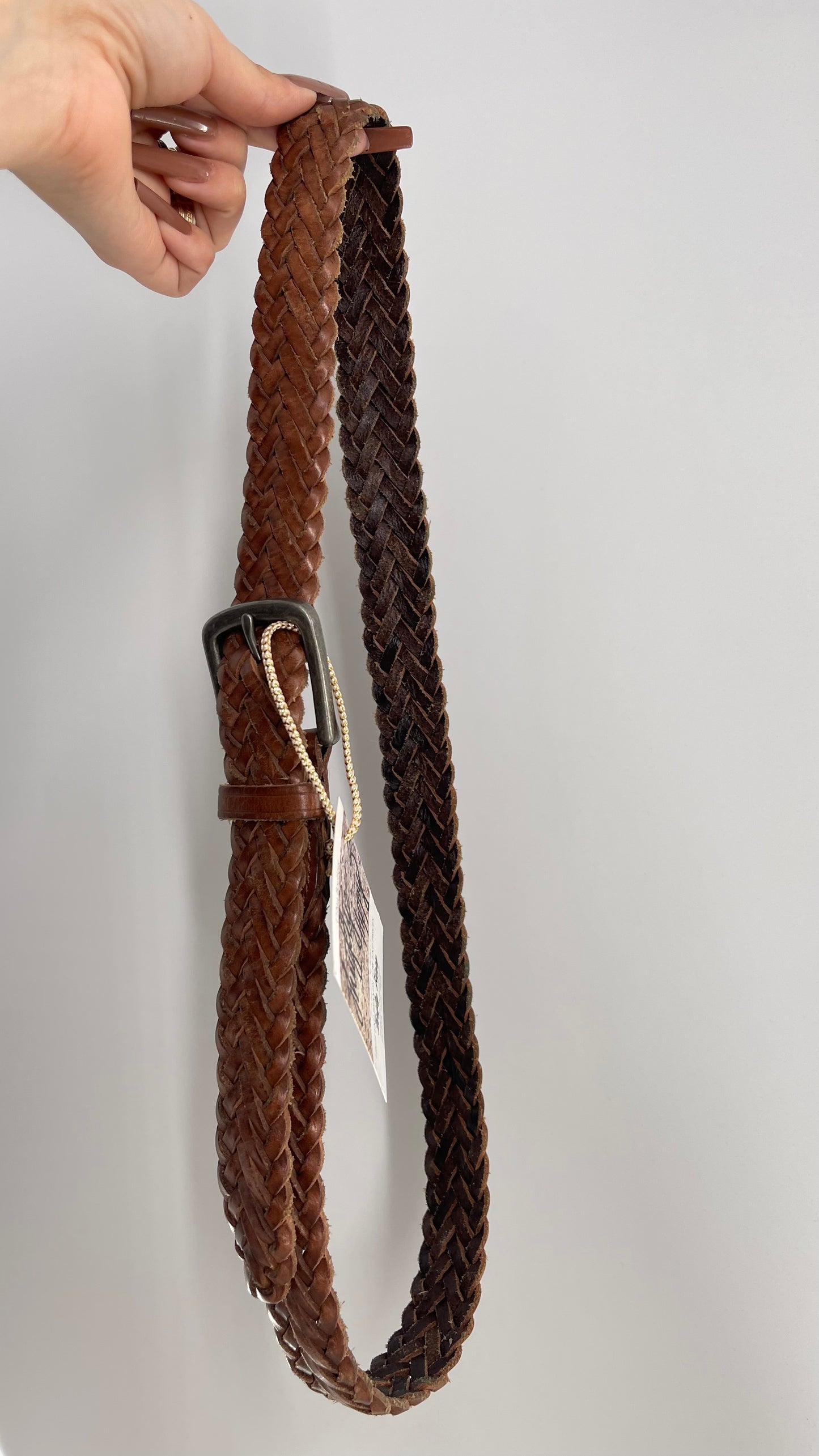 Vintage Brown Woven Braided Leather Belt (One Size)