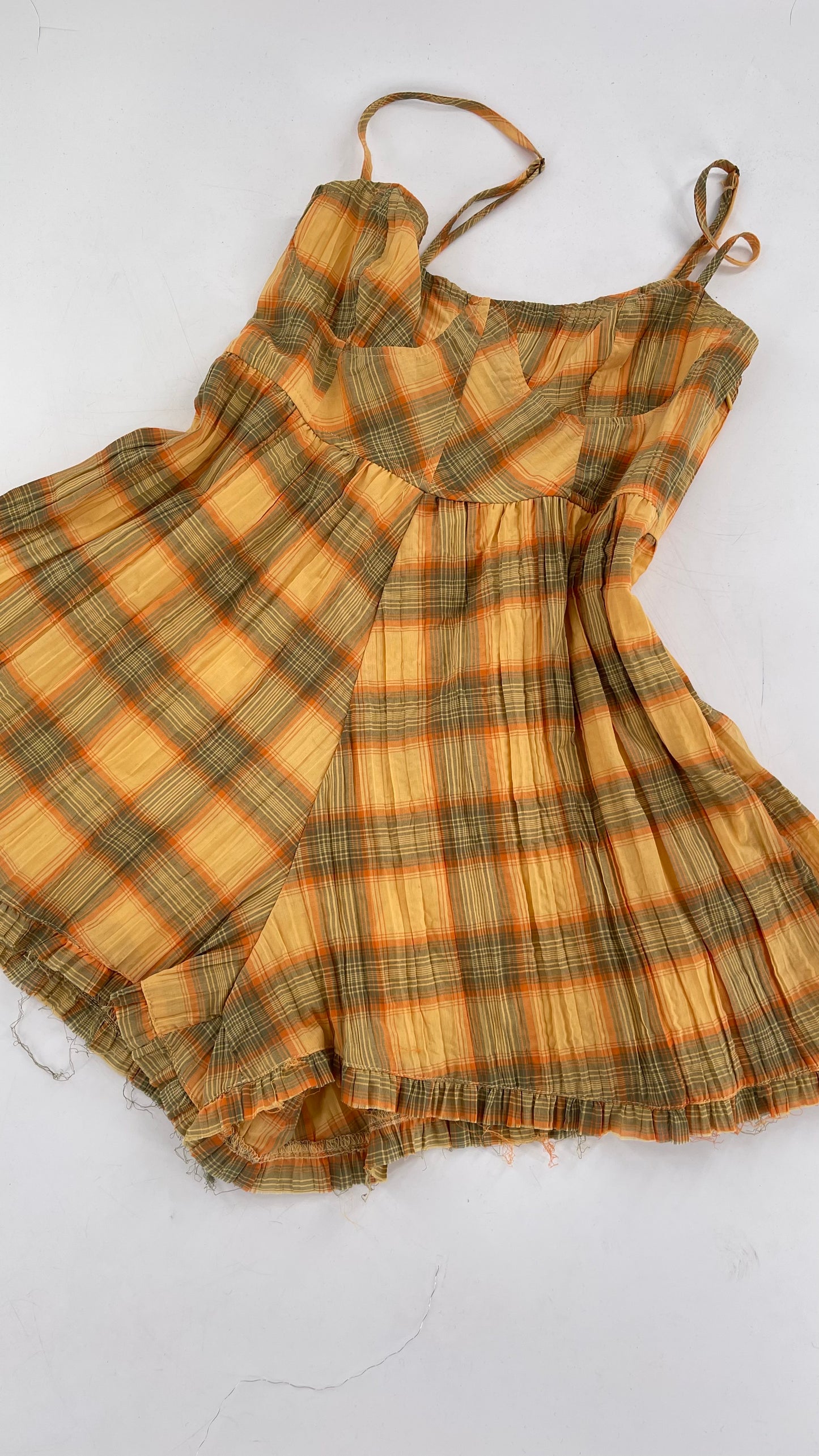 Urban Outfitters Yellow Plaid Playsuit Romper with Faux Bustier Stitching (Small)