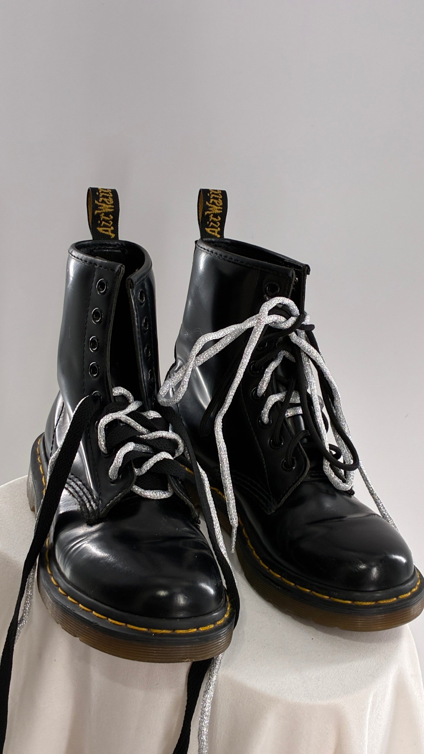 Vintage Dr. Martens Patent Leather Black Combat Boots (6)