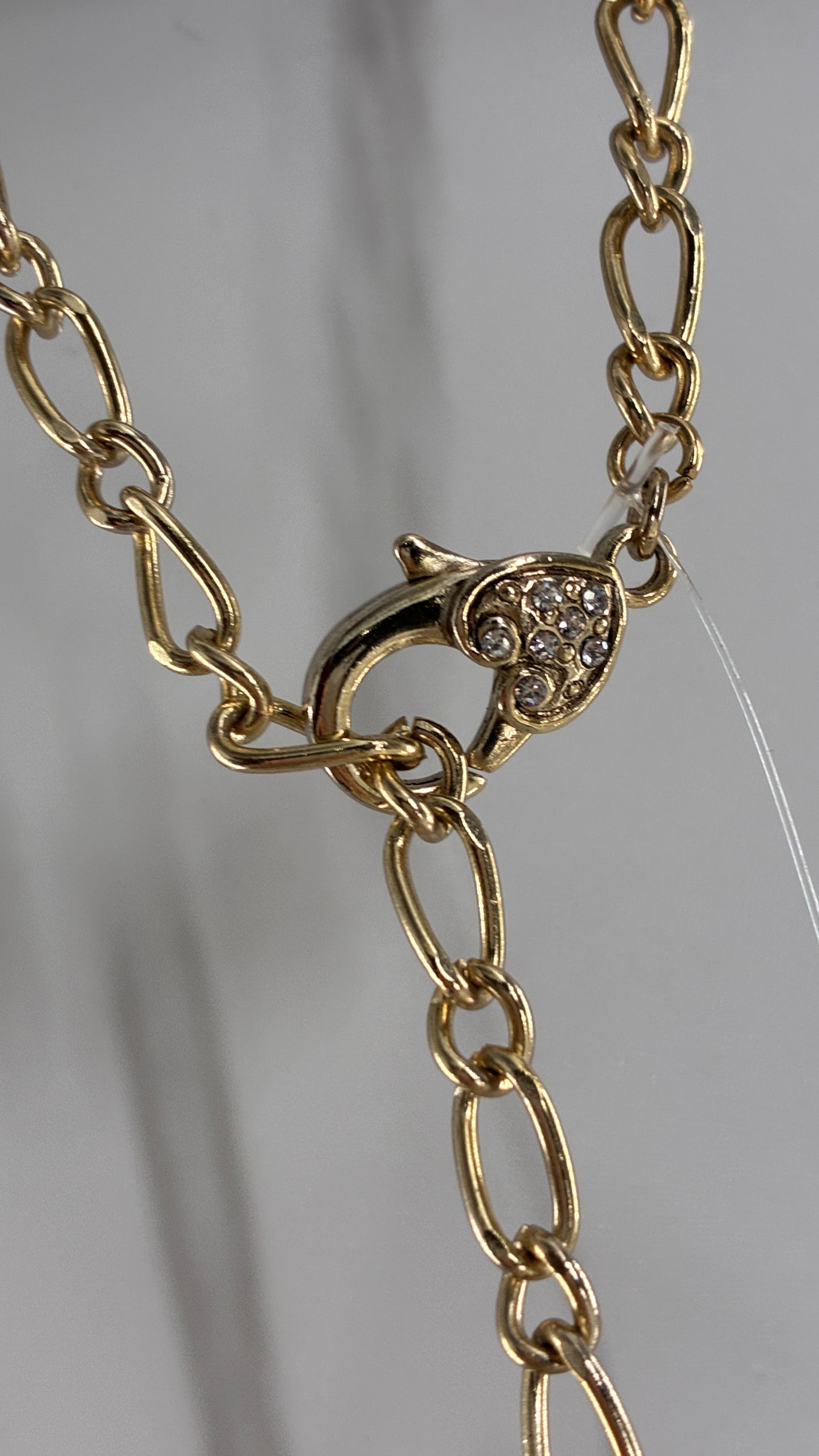 Gold Chain Link Adjustable Necklace with Heart Rhinestone Clasp