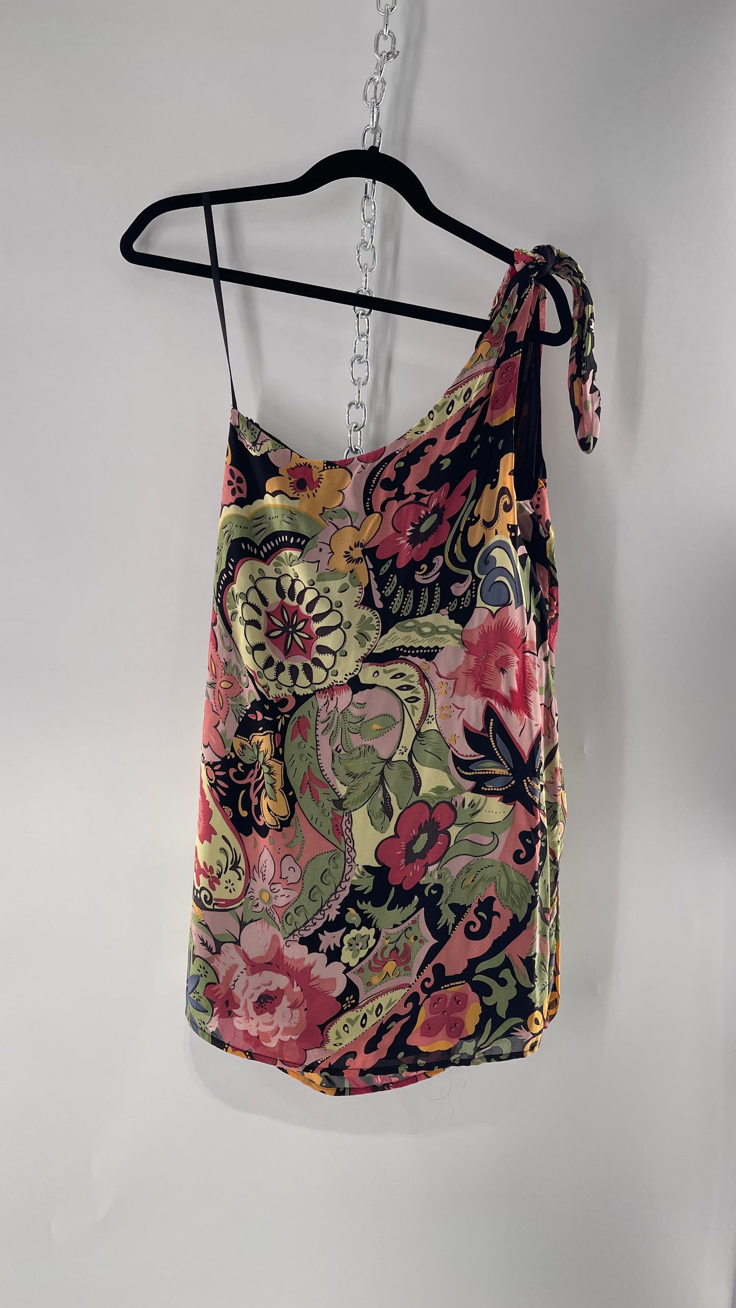Free People Flower One Shoulder Multi Patterned Mini Dress (6)