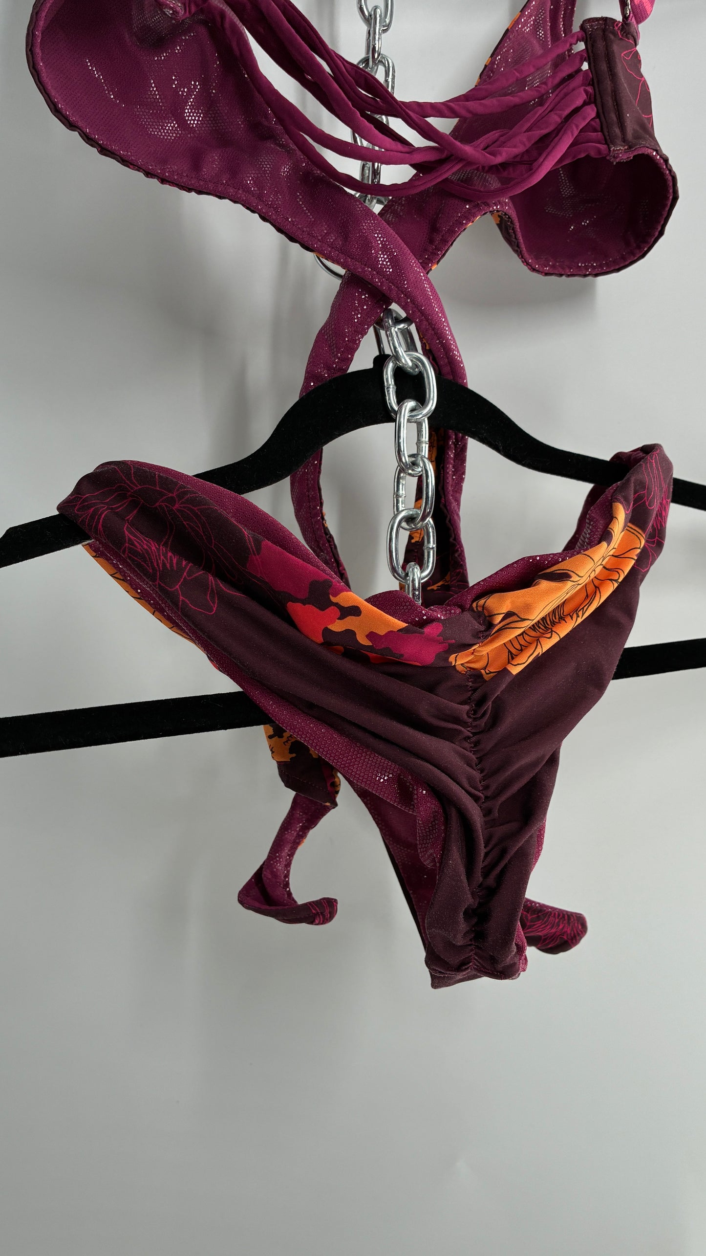 Vintage ONEONE Reversible Dragon, Sequin Ruched Tanga, Tie Around Swim Suit (Small)