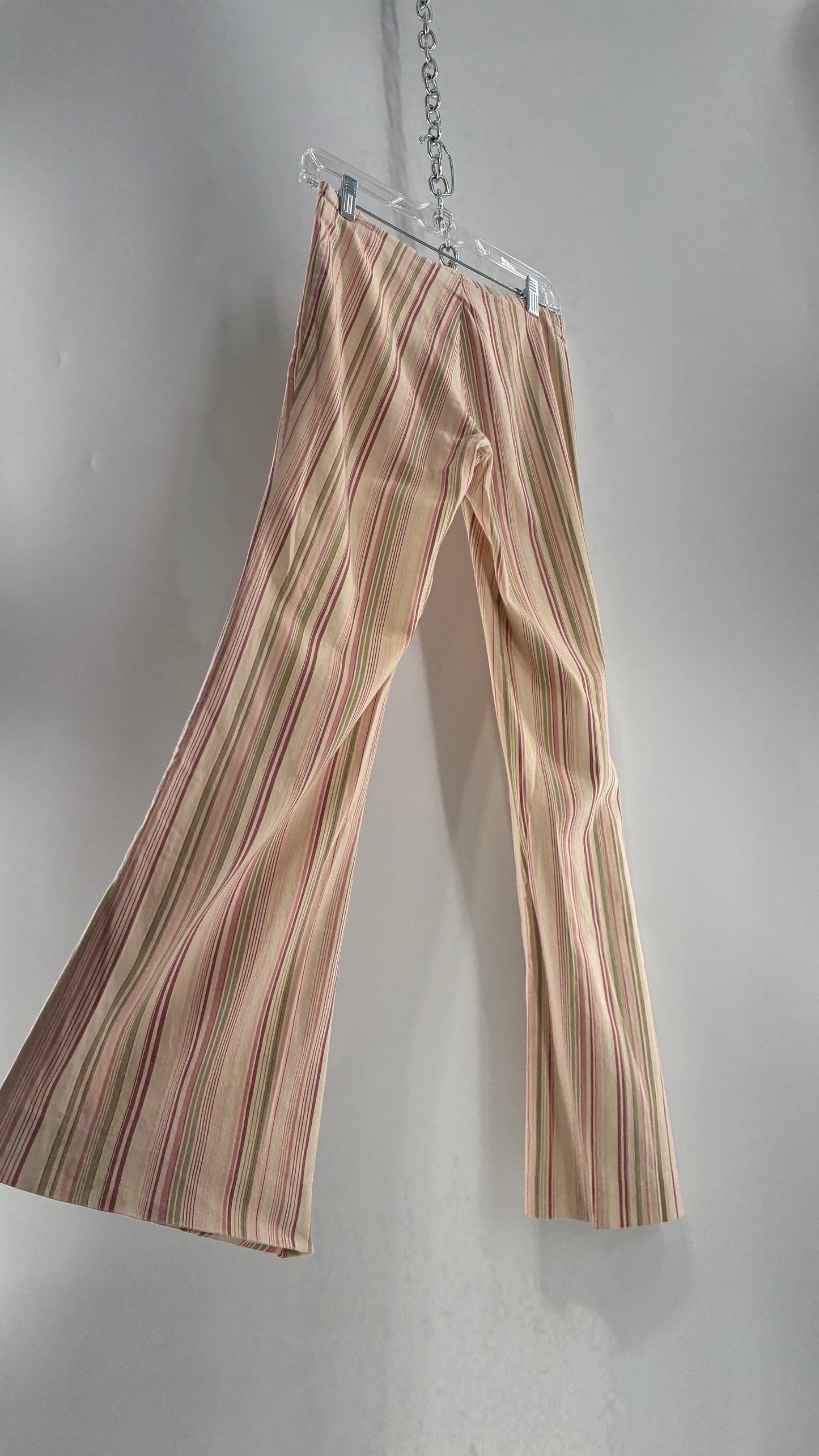 Rare Vintage TARK ‘1 Ultra Low Rise Pink and Green Striped Kick Flares