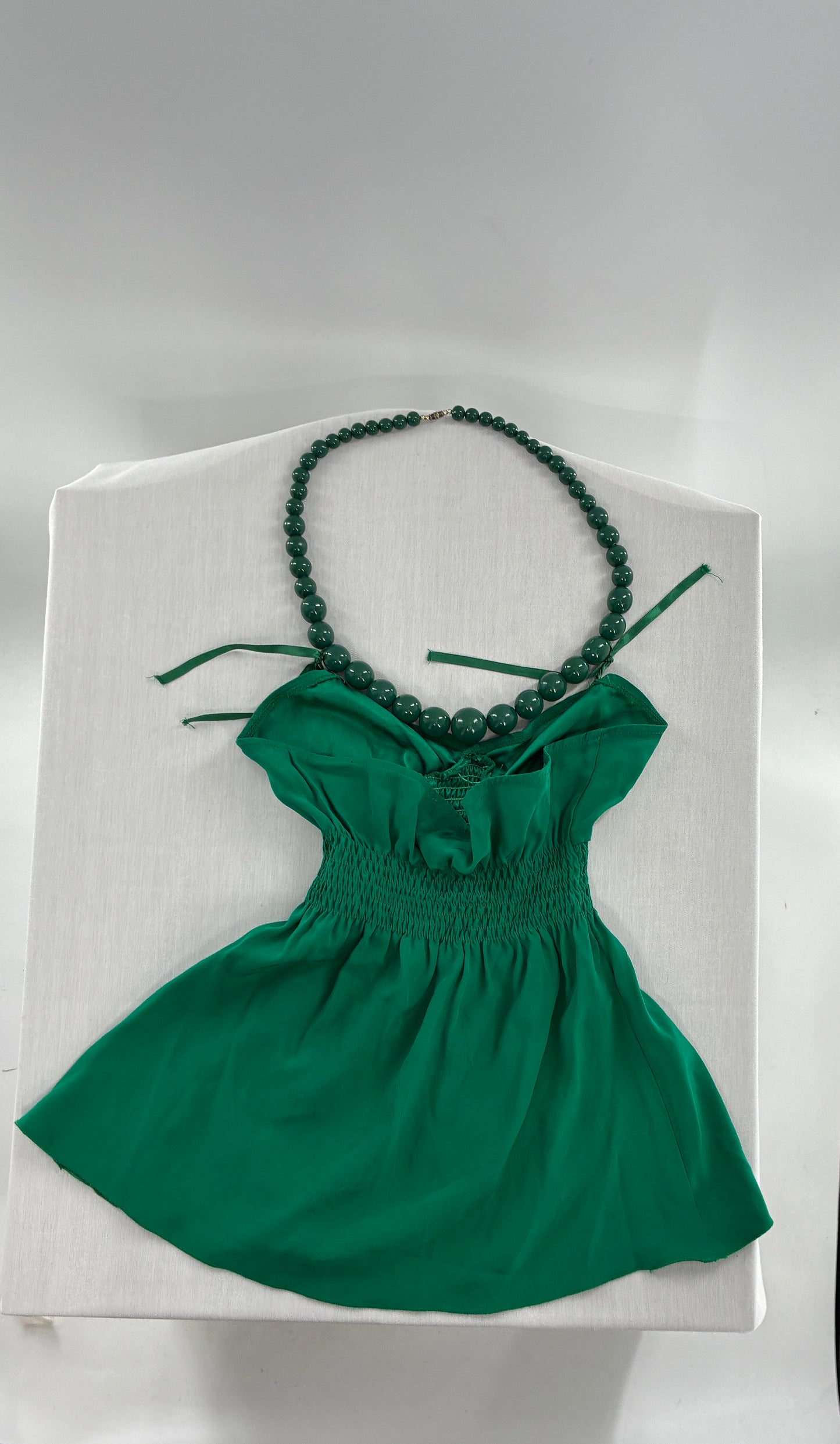 Vintage “Who Cares Made on the Third Panet from the Sun” 100% Silk Green Camisole Blouse (XS)