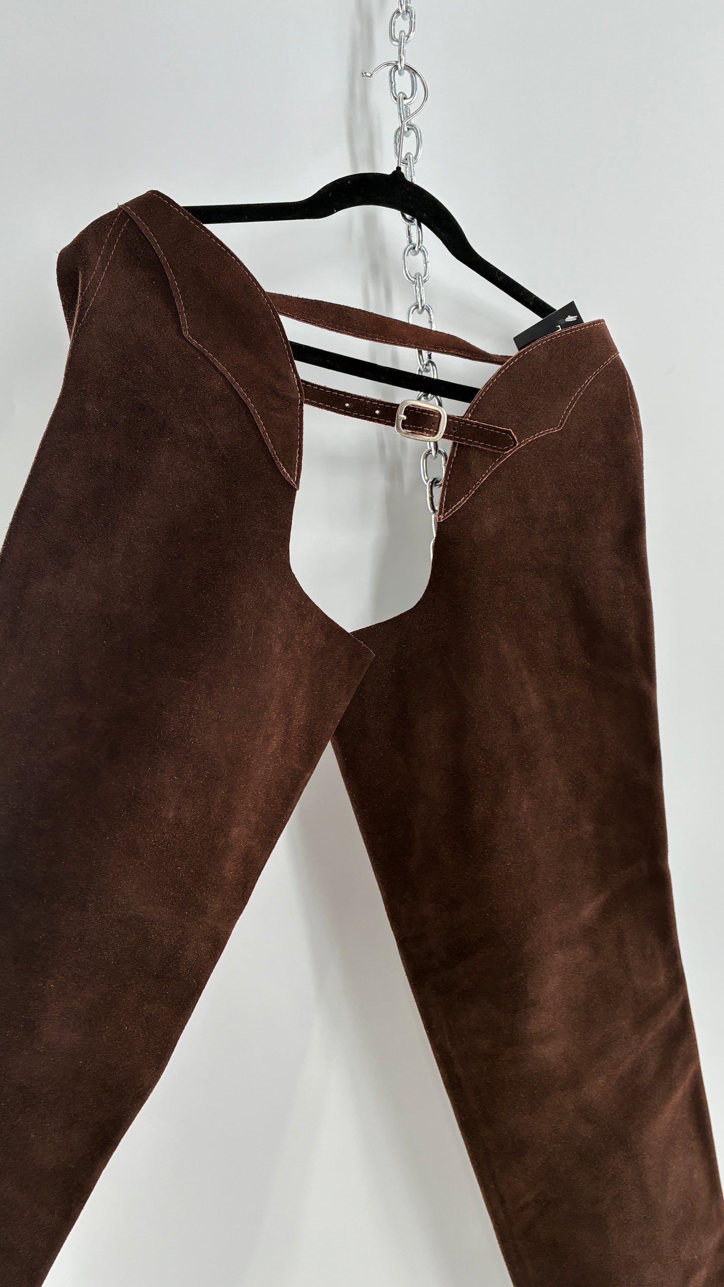 Vintage Chocolate Brown Genuine Suede Leather Chaps with Heavy Duty Side Zipper Detail (XS)