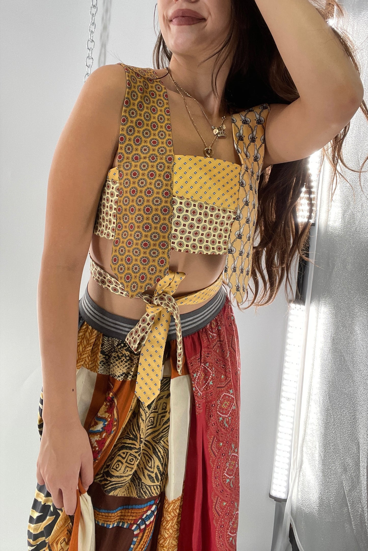 CUSTOM Handmade Yellow “All Tied Up” Cropped Blouse (One Size)