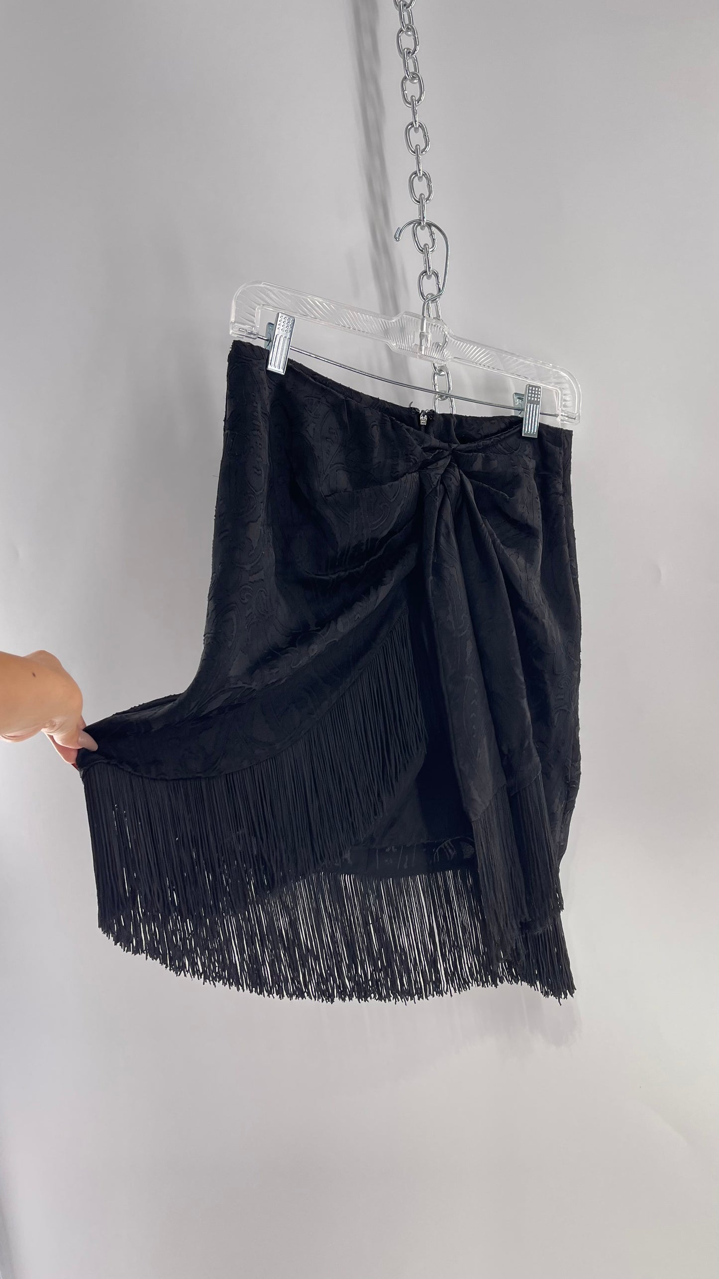 Anthropologie Black Paisley Textured Skirt with Fringe Trim (6)
