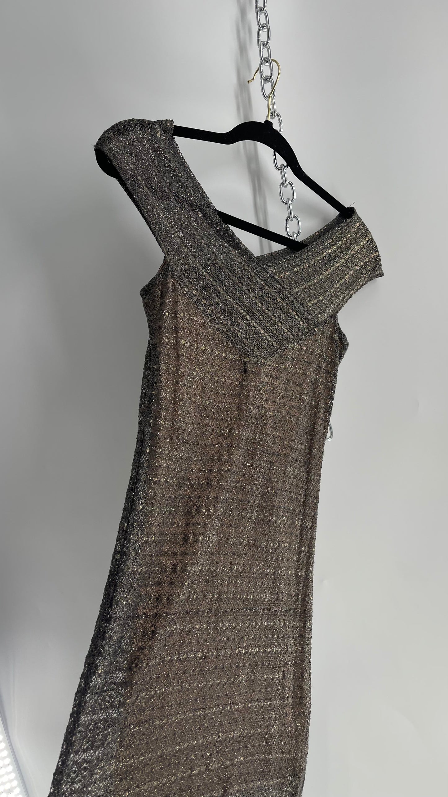 Nightcap Clothing X Free People Off the Shoulder Metallic Tinsel Lace Dress (XS)