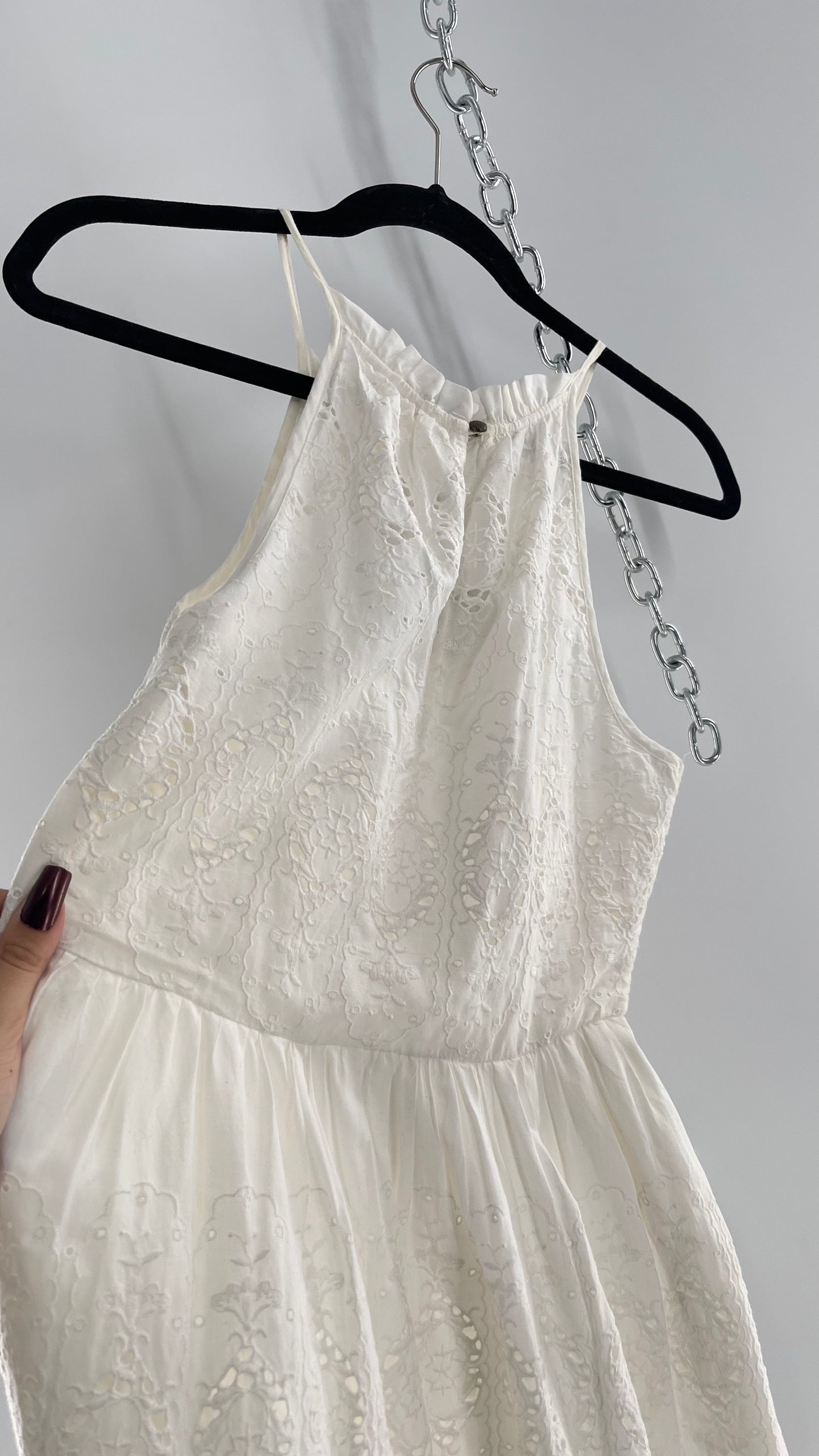 Maeve White Eyelet Tiered Lace Cotton Midi Dress (2)