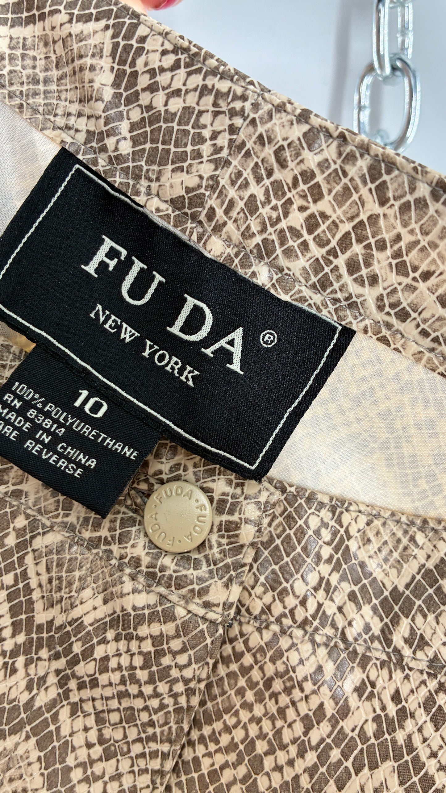 Deadstock Vintage FUDA Vegan Leather Snakeskin Patterned Straight Legs (10)