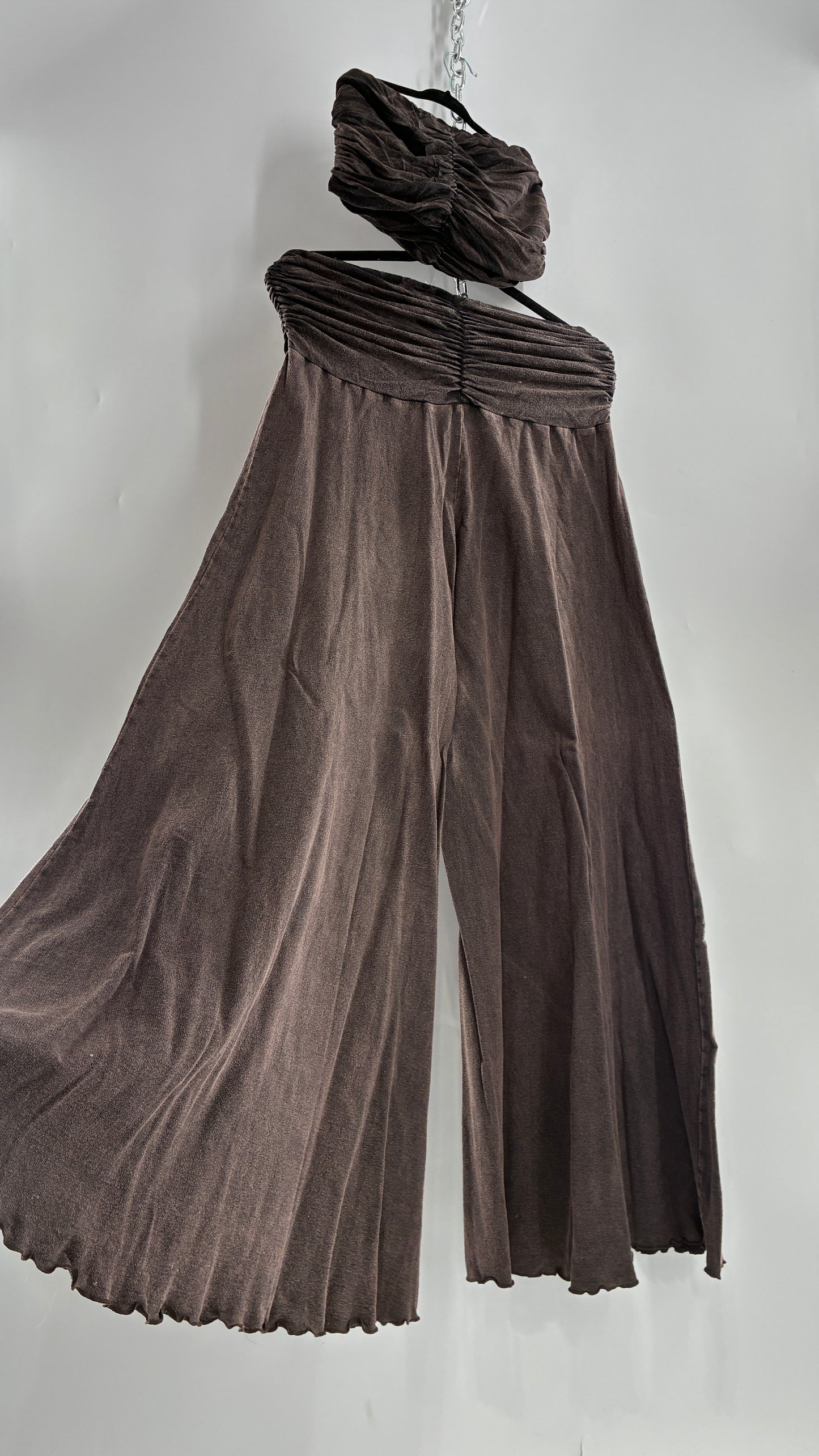 Free People Acid Wash Style Ruched Tube Top And Ultra Wide Leg Pant Set with Tags Attached (L)