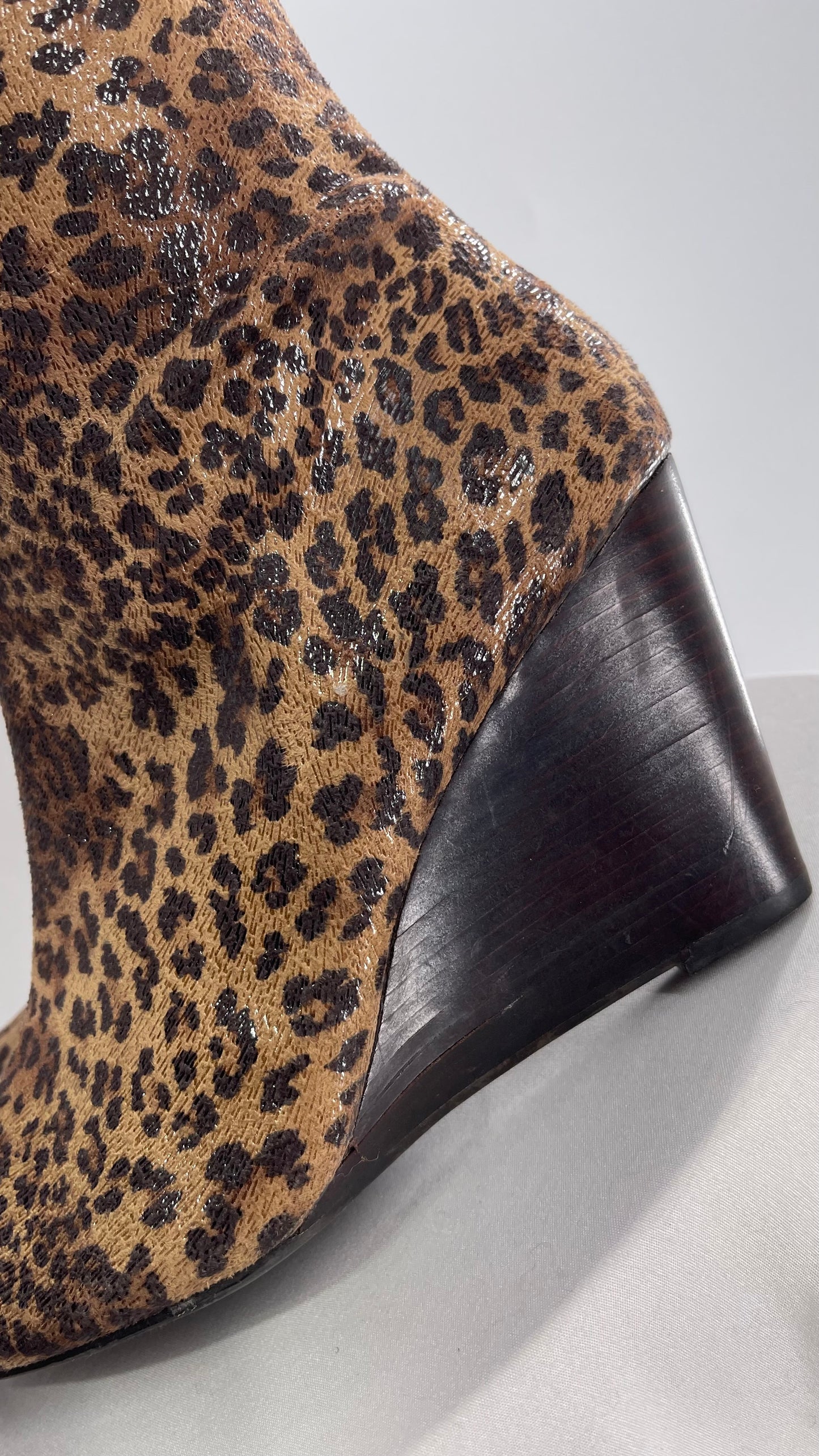 Vintage Impo Stretch Cheetah Sheen Wedge Heel Boots (10)