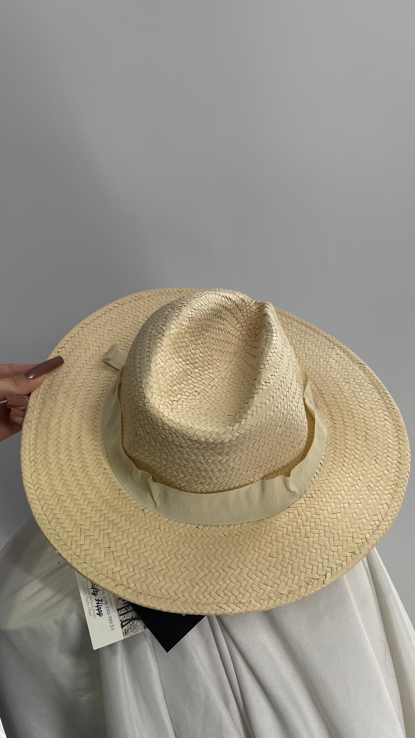 Cream Straw Hat with Ribbon Detail