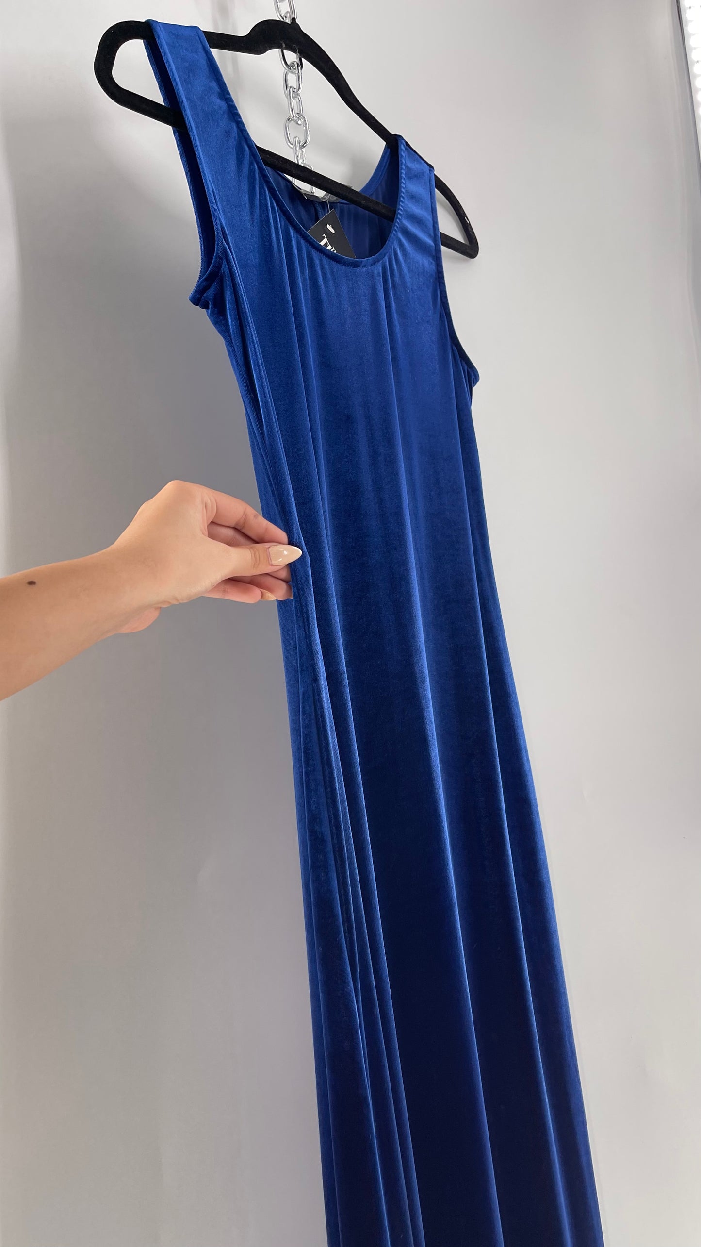 Vintage Carol Anderson Royal Blue Velvet Square Neckline Floor Length Dress (Medium)