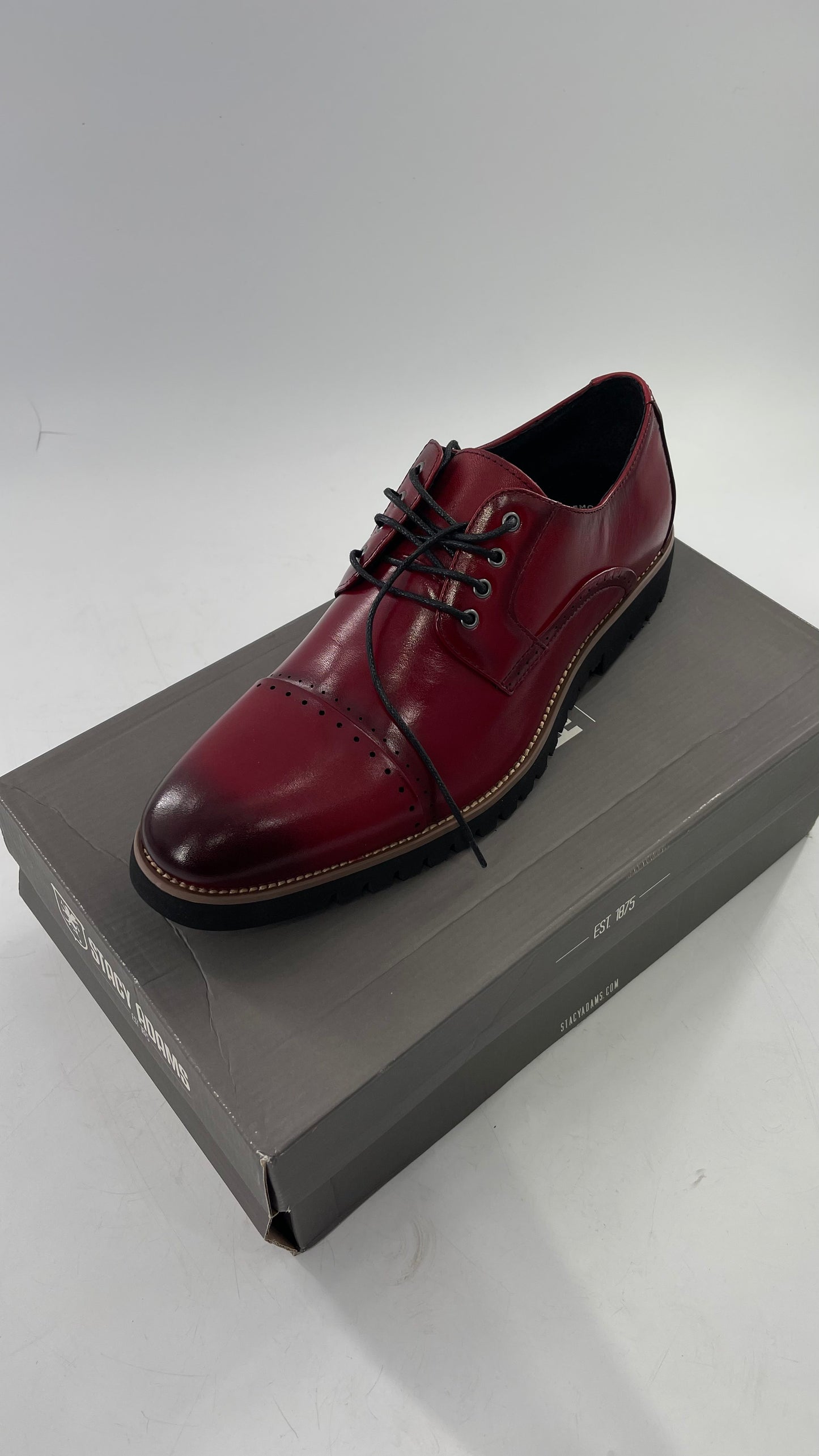 Stacy Adam’s Cherry Red Leather Oxfords with Cap Toe Detail (10)