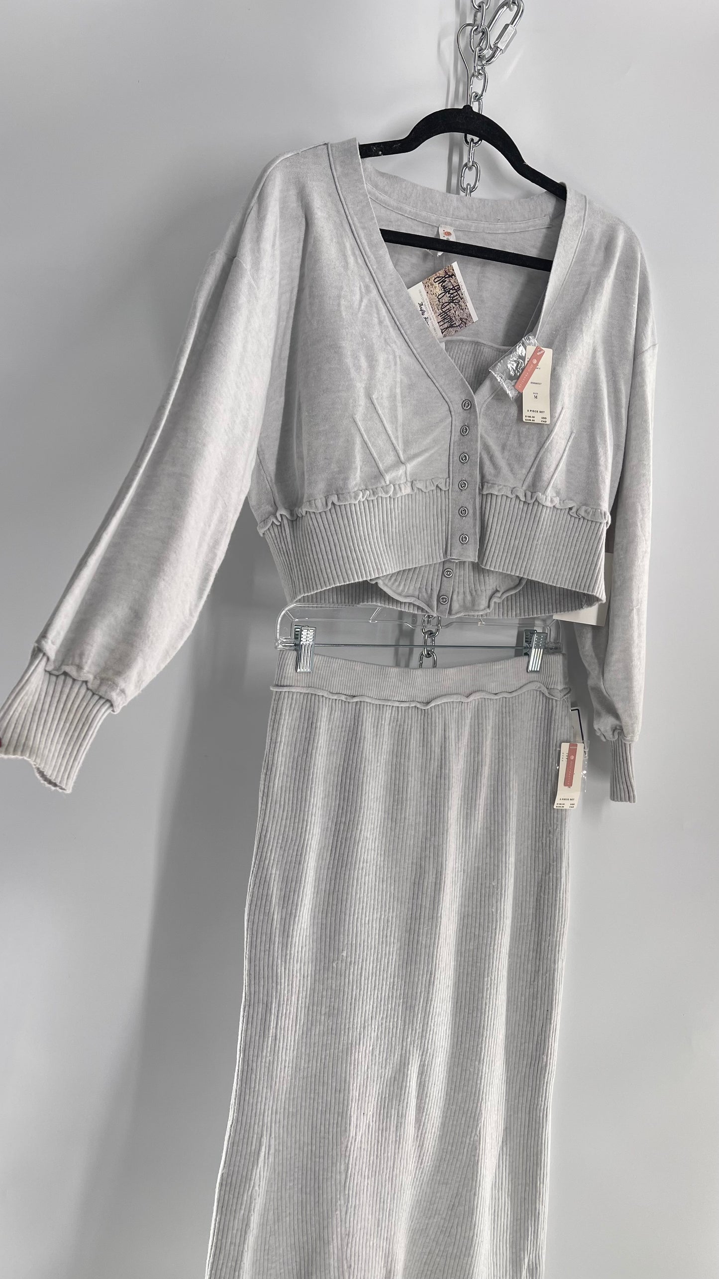 Daily Practice x Anthropologie 3-Piece Knit Loungewear Set: Button-front Tank, Cardigan and Skirt with Tags Attached (Medium)