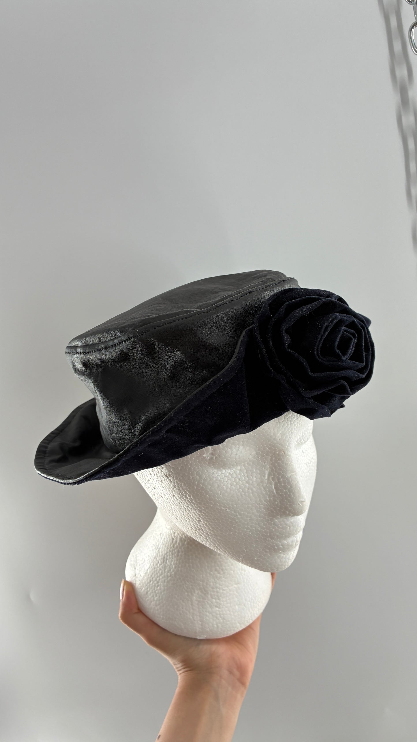 Vintage HENSCHEL HAT CO Missouri Leather Bucket Hat with Rosette (Medium)