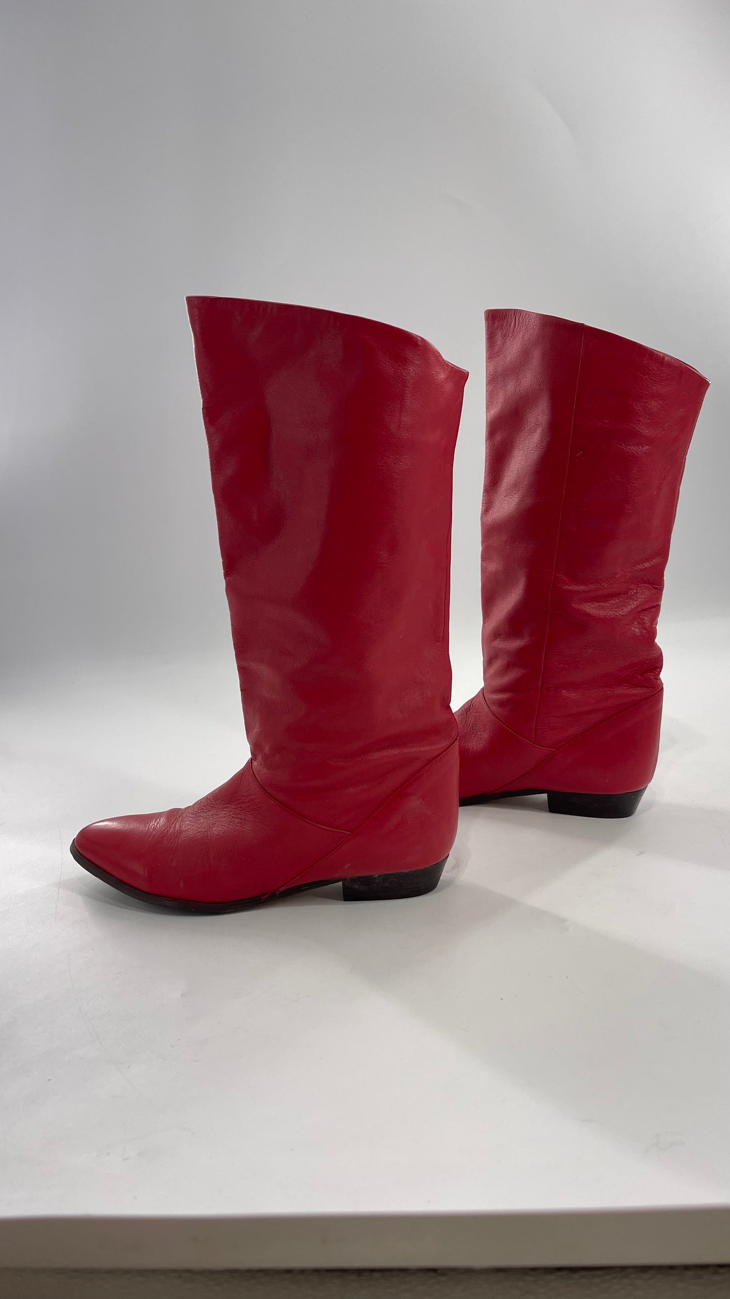 Vintage 1980s Red Argentinian Leather Pointed Toe Baggy Boots (8)
