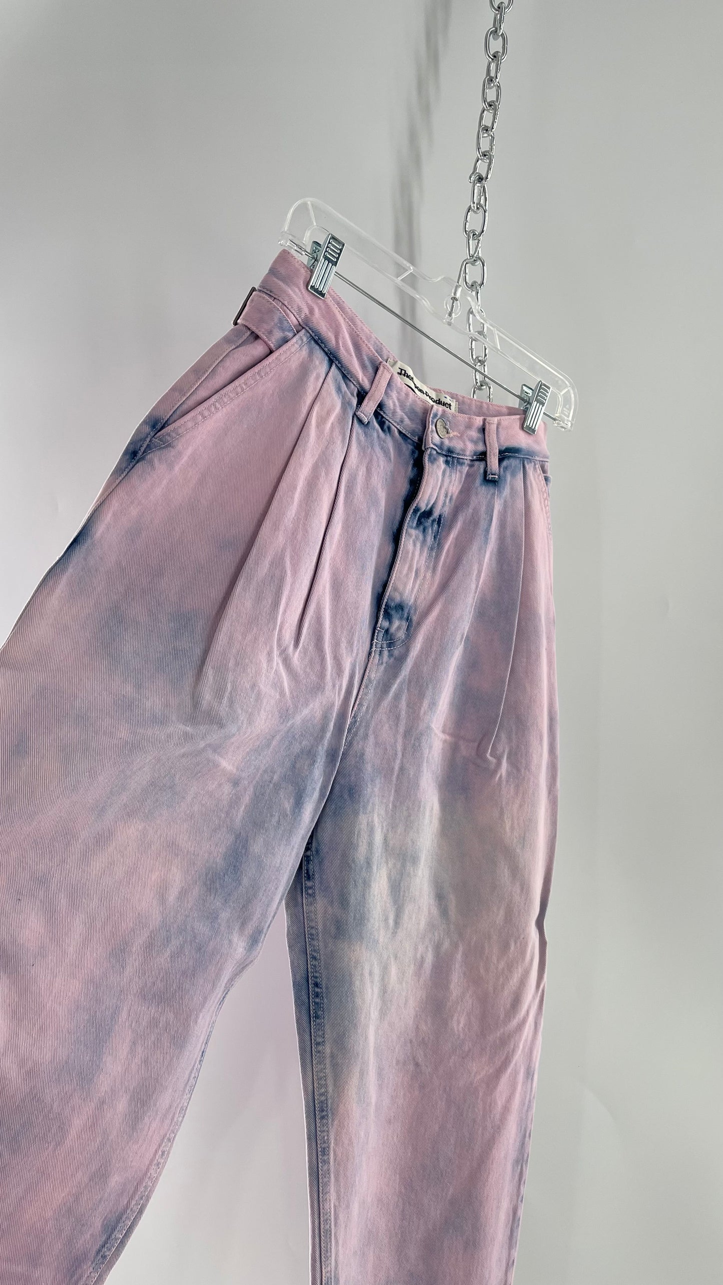 The Open Product Pink/Blue Acid Wash Jeans with Waist Pulls and Pleats (1)