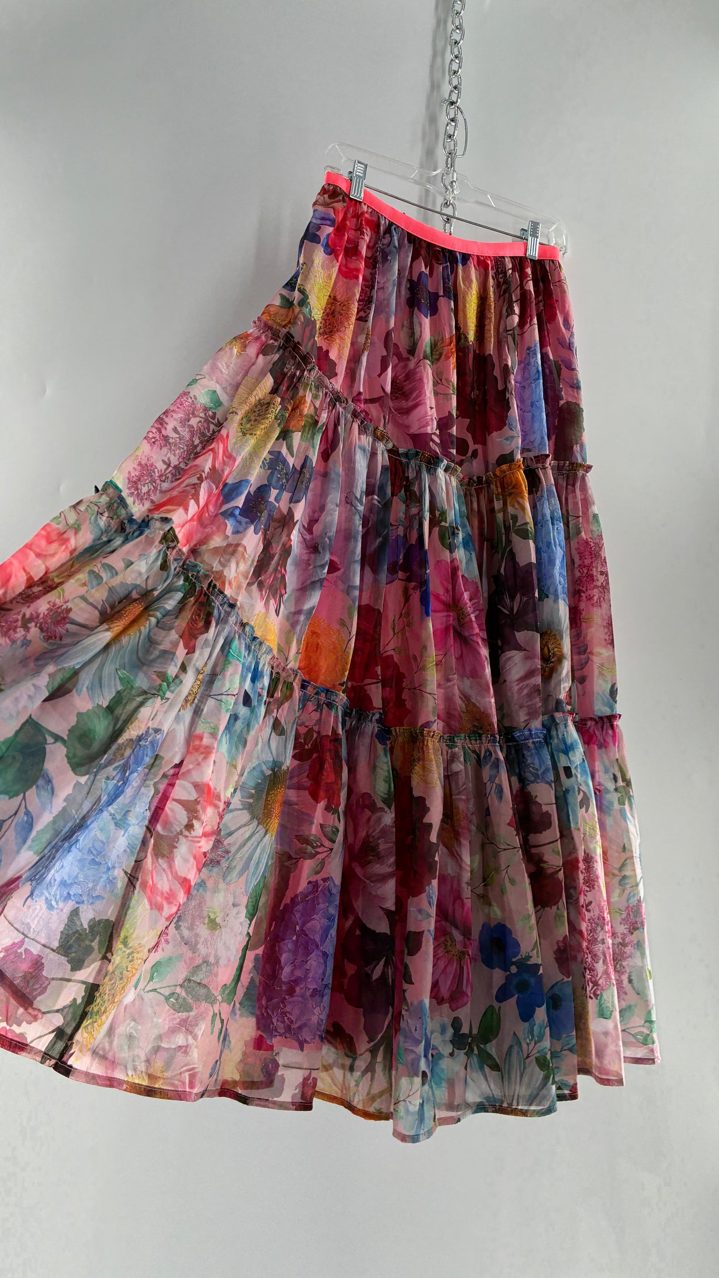 Handmade Floral Overlay Tiered Voluminous Skirt (Medium)