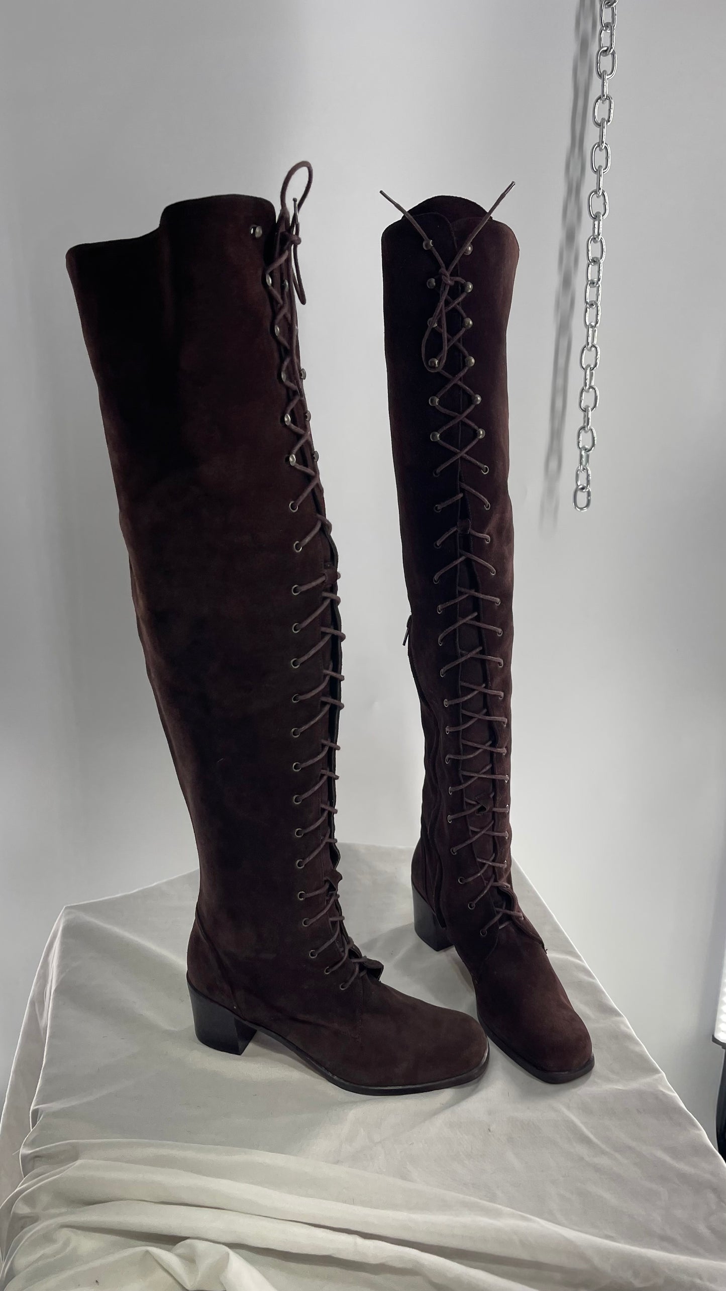 Vintage Kenneth Cole Over the Knee Brown Genuine Suede Leather Combat Boots (8.5)