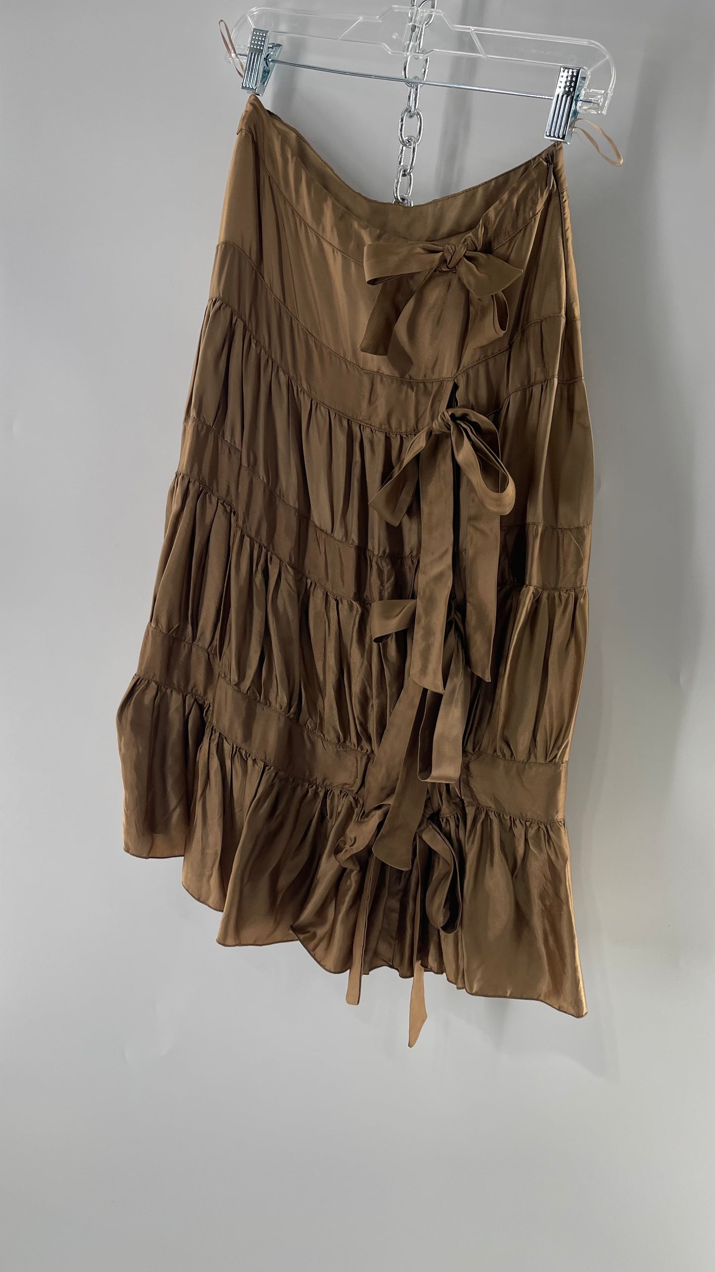 Ysatis Greece Bronze Metallic Fabric Skirt with Dainty Feminine Bow Detailing on Side (1)
