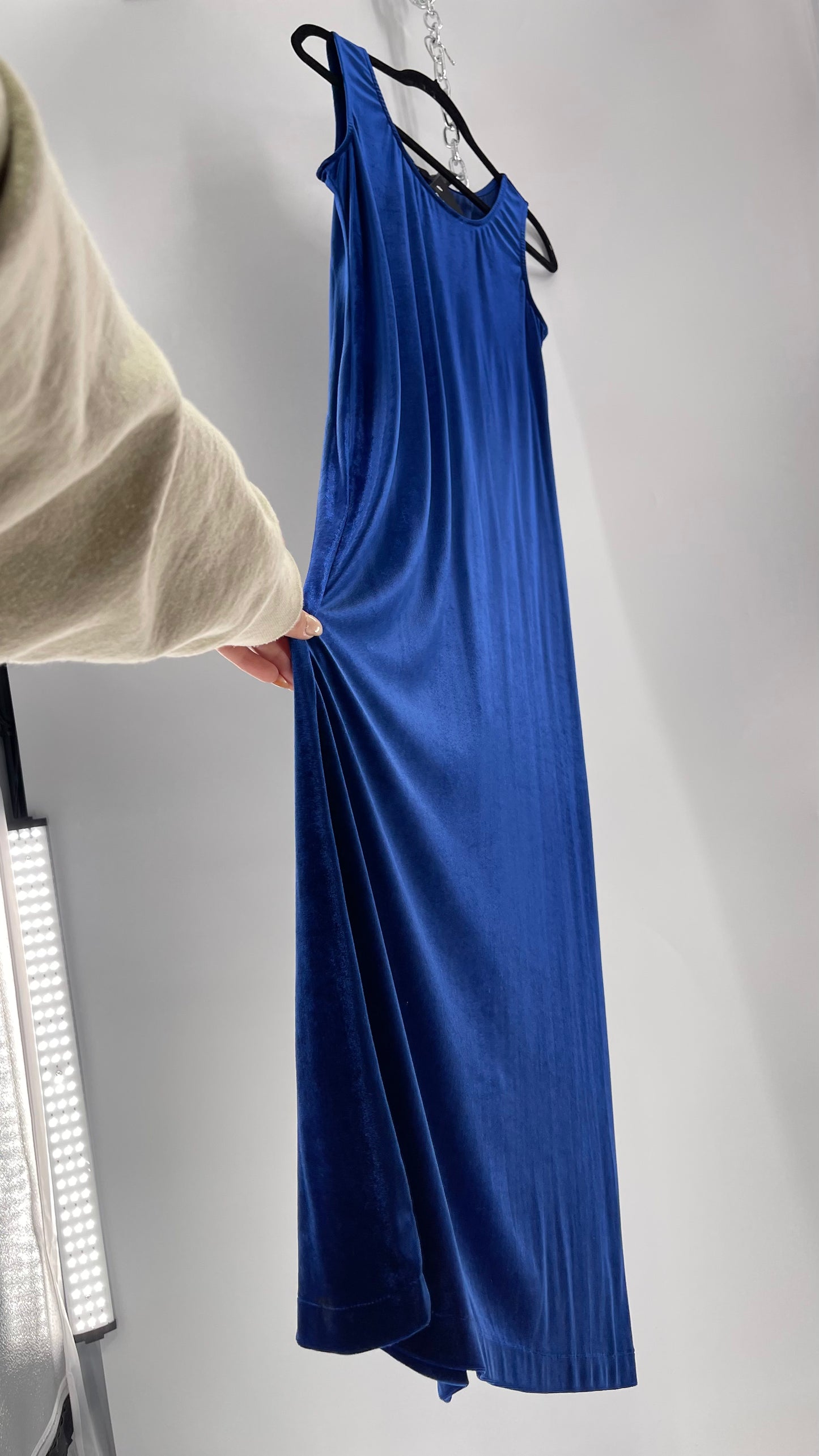 Vintage Carol Anderson Royal Blue Velvet Square Neckline Floor Length Dress (Medium)