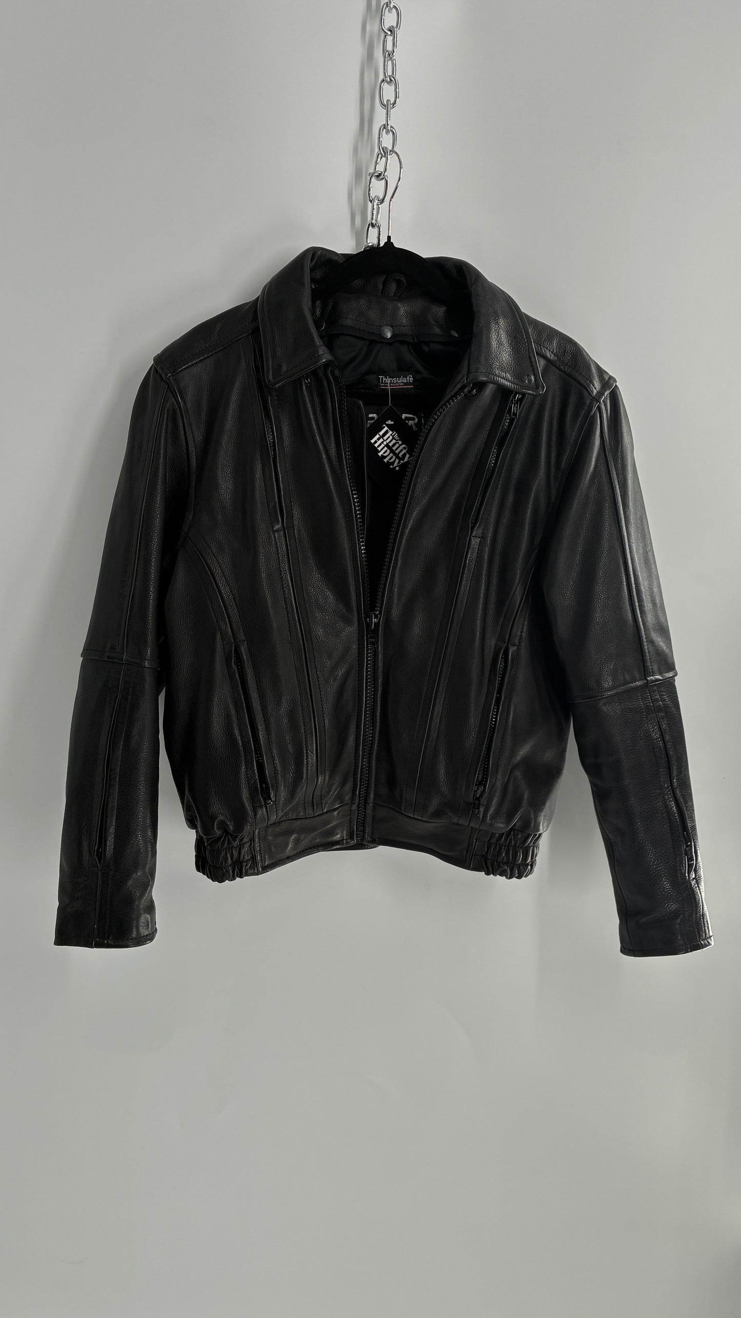 Thinsulate RAIDER Black Leather Motorcycle Bomber Jacket (12)