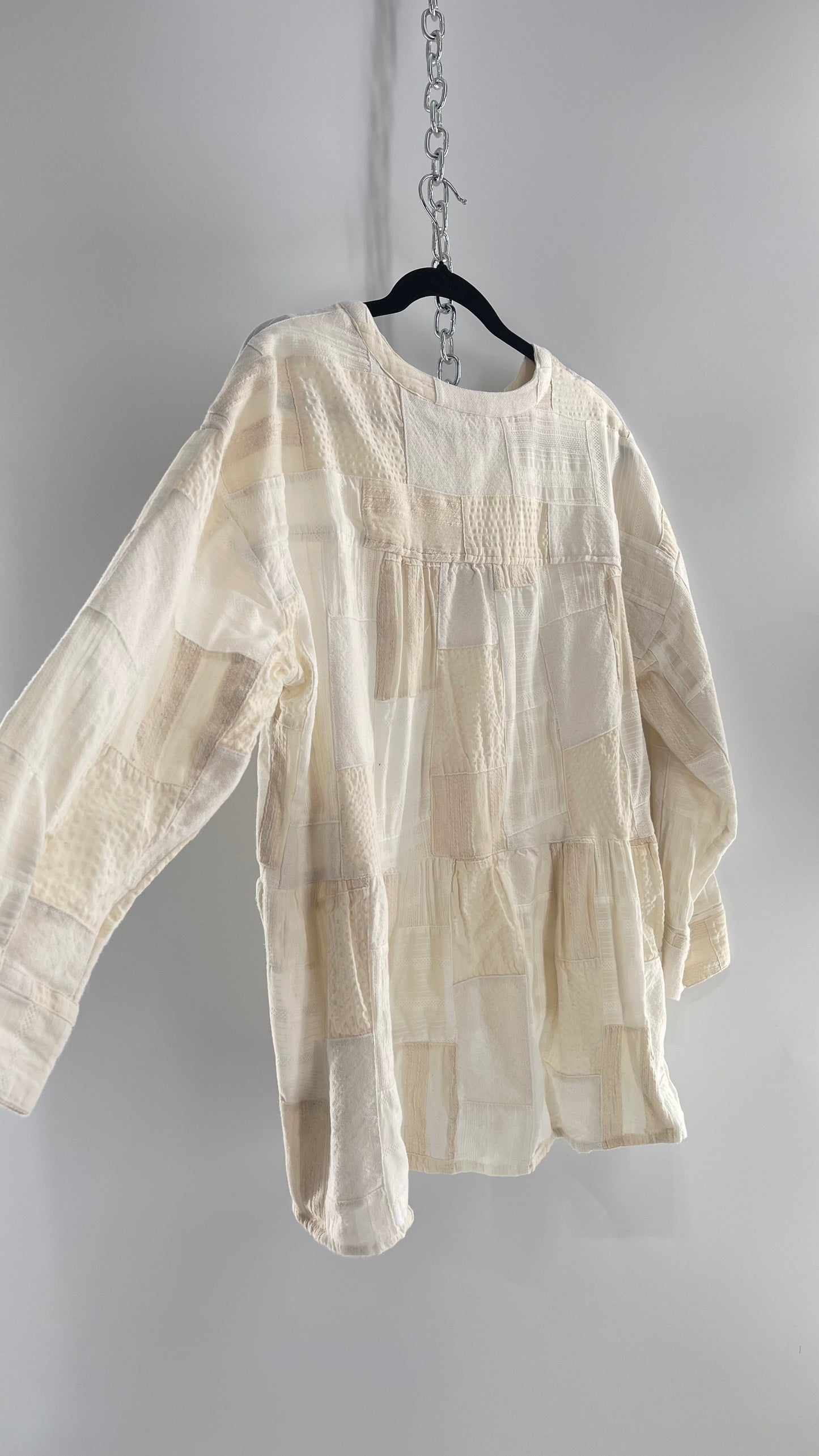 Anthropologie Patchwork Off White Voluminous Blouse with Tags Attached (Small)
