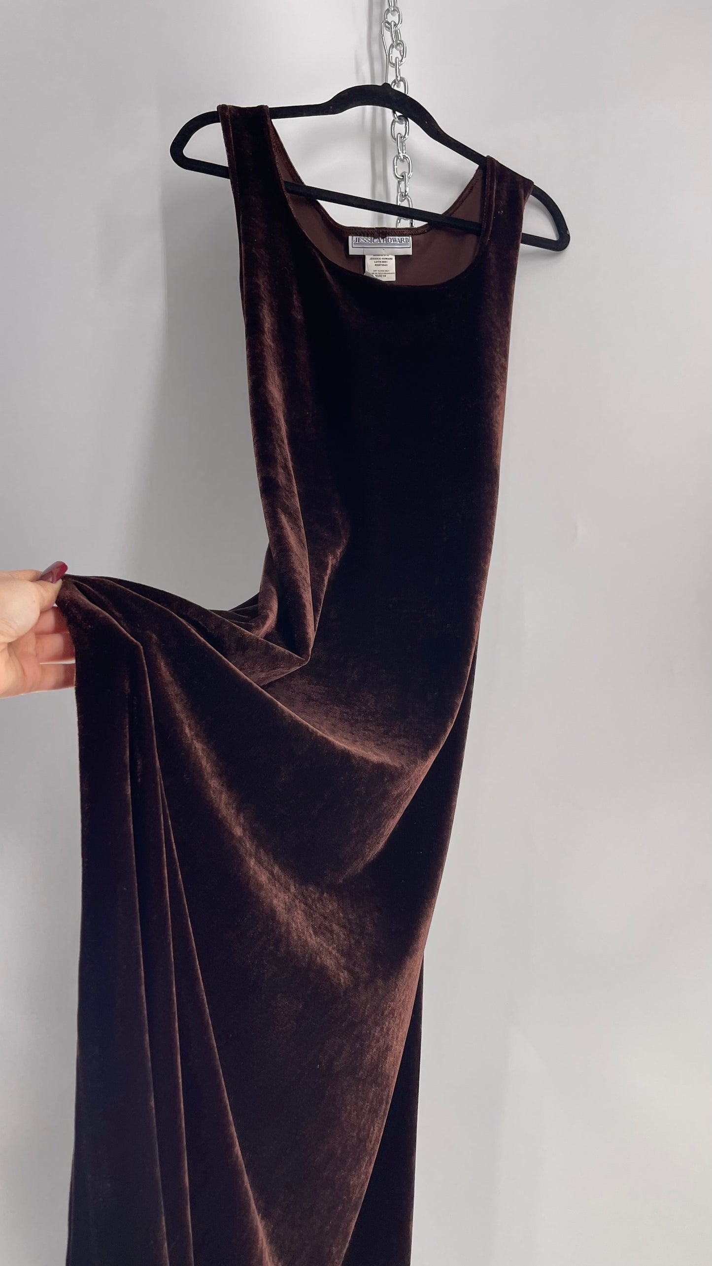 Vintage 1990s Jessica Howard Brown Velvet Sleeveless Dress and Cardigan (14)