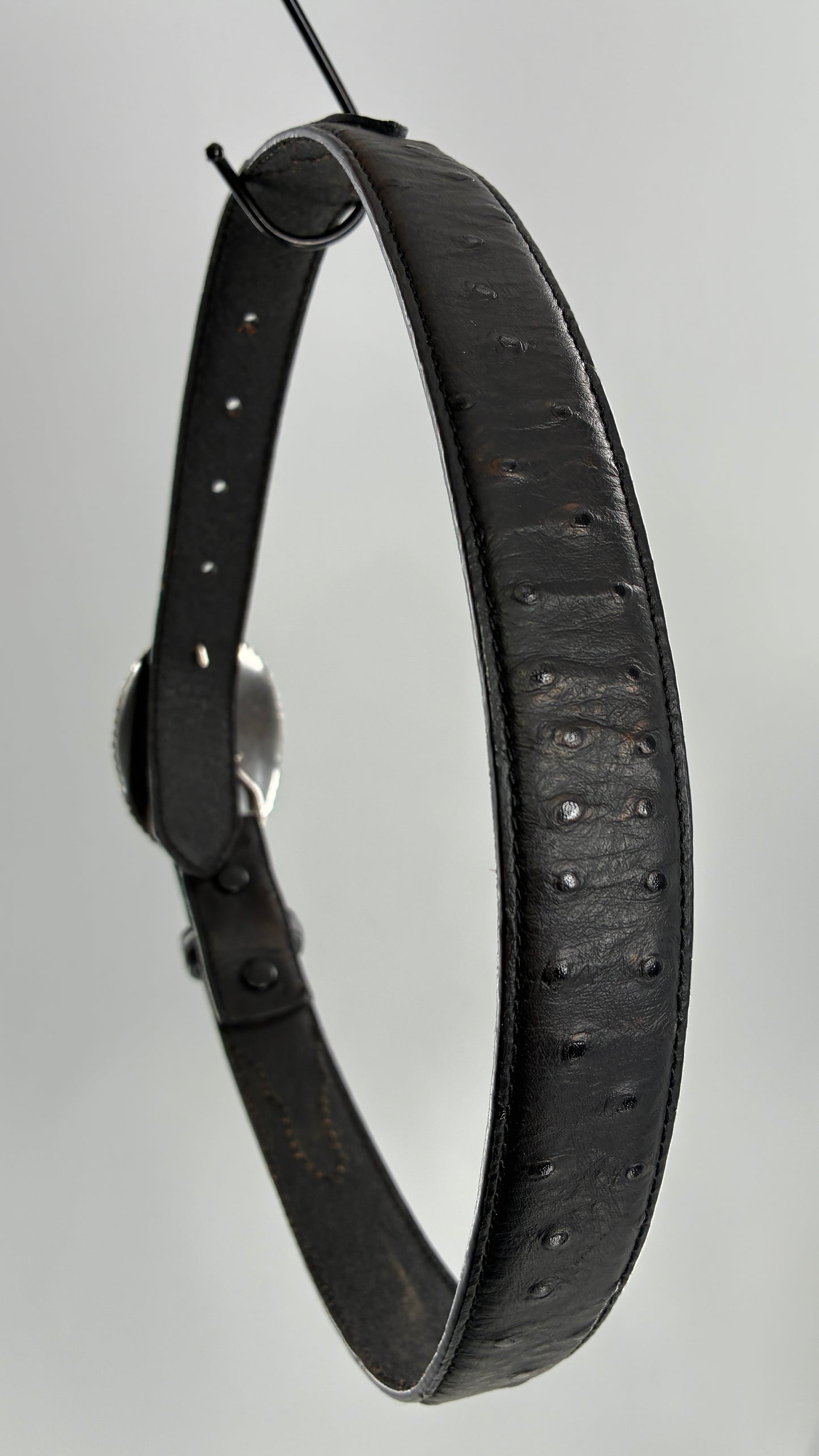 Vintage NOCONA Black Leather Western Style Belt with Oversized Engraved Cowboy Buckle (26)