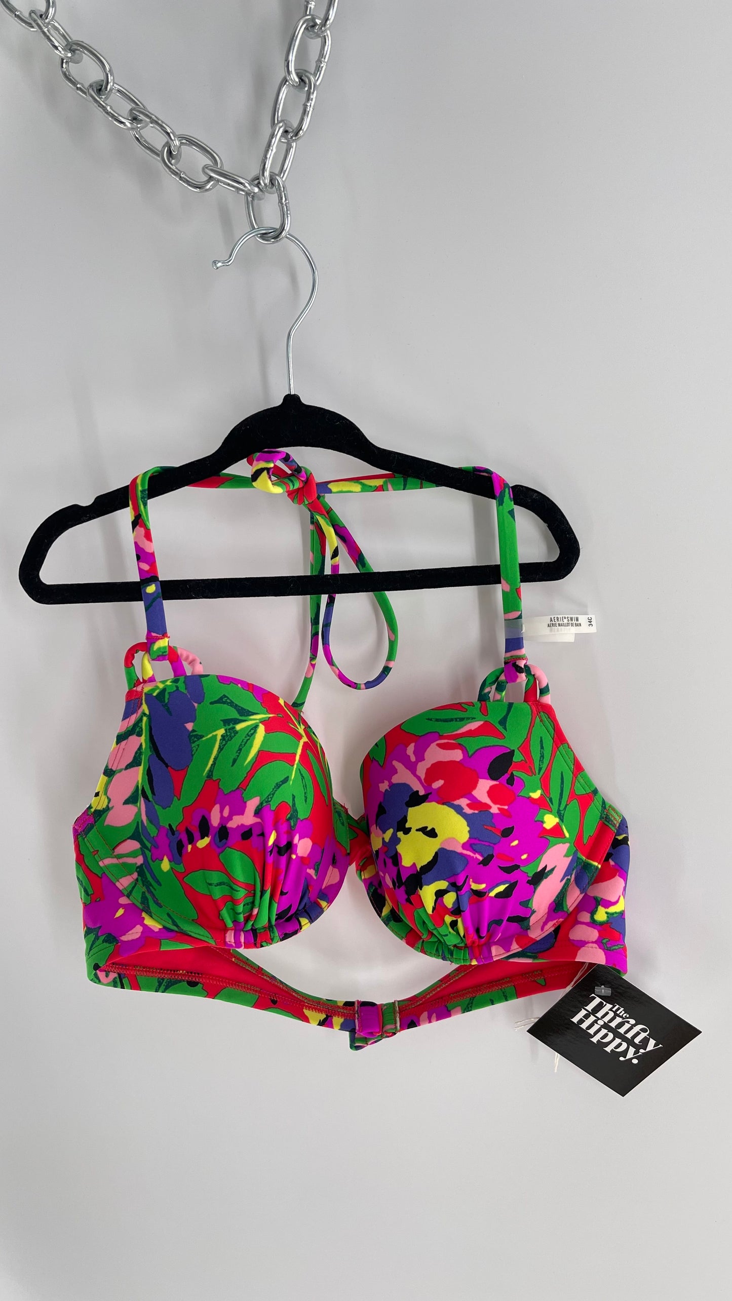 AERIE Red Tropical Underwire Swim Top (34C)