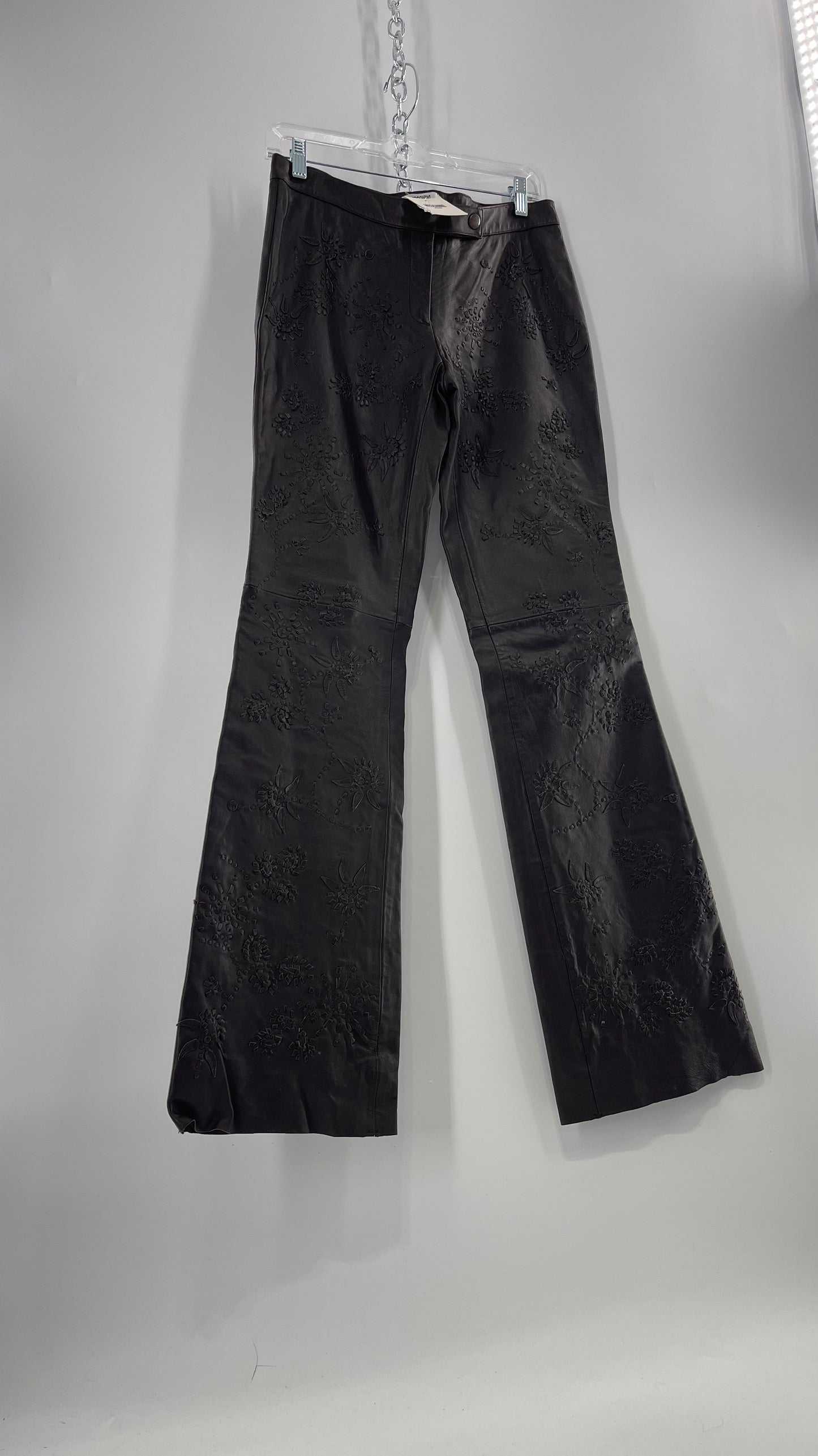 Moschino Brown Leather Embroidered Pants (10) ***WITH TAGS***