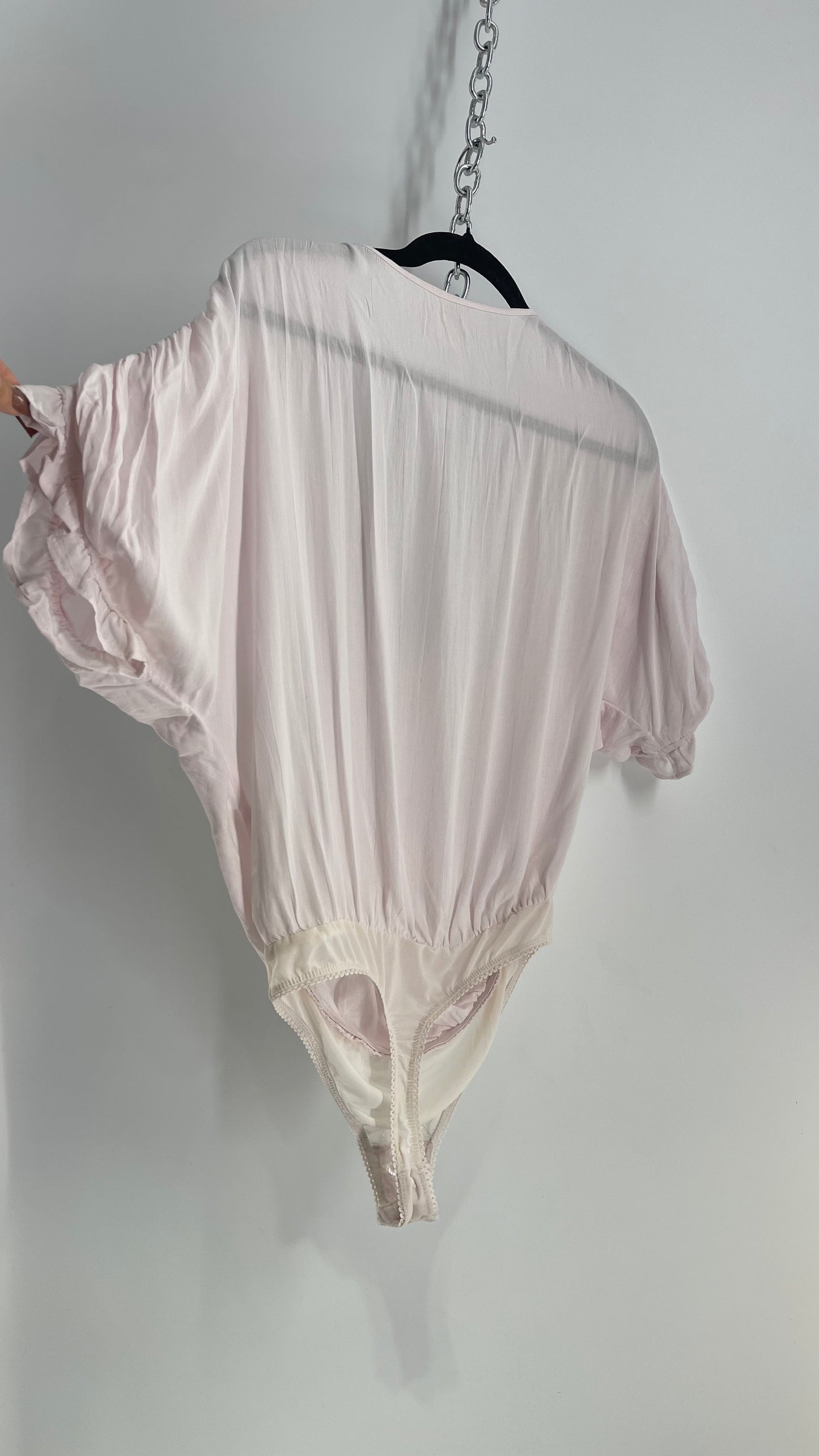 Intimately Free People Light Pink Bodysuit with Ruched Sleeve Detail (Small)