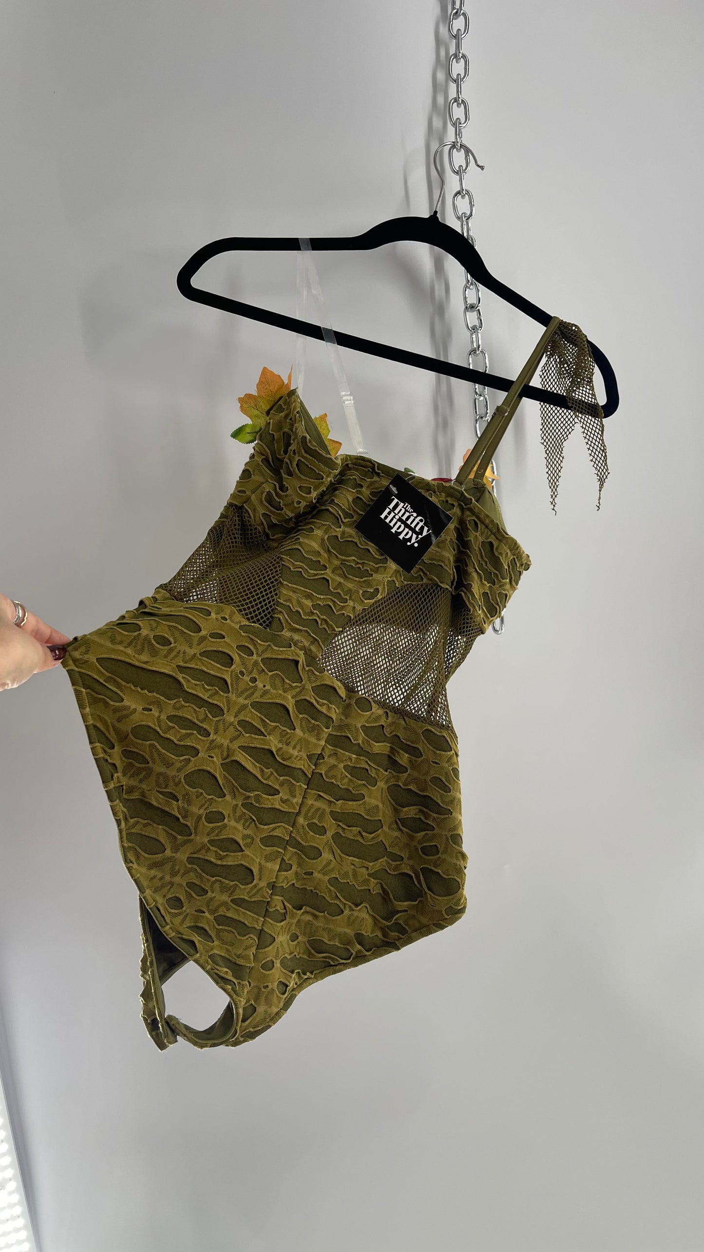 Vintage Fairy Nature Nymph Bodysuit with Flower Appliqués (S/M)