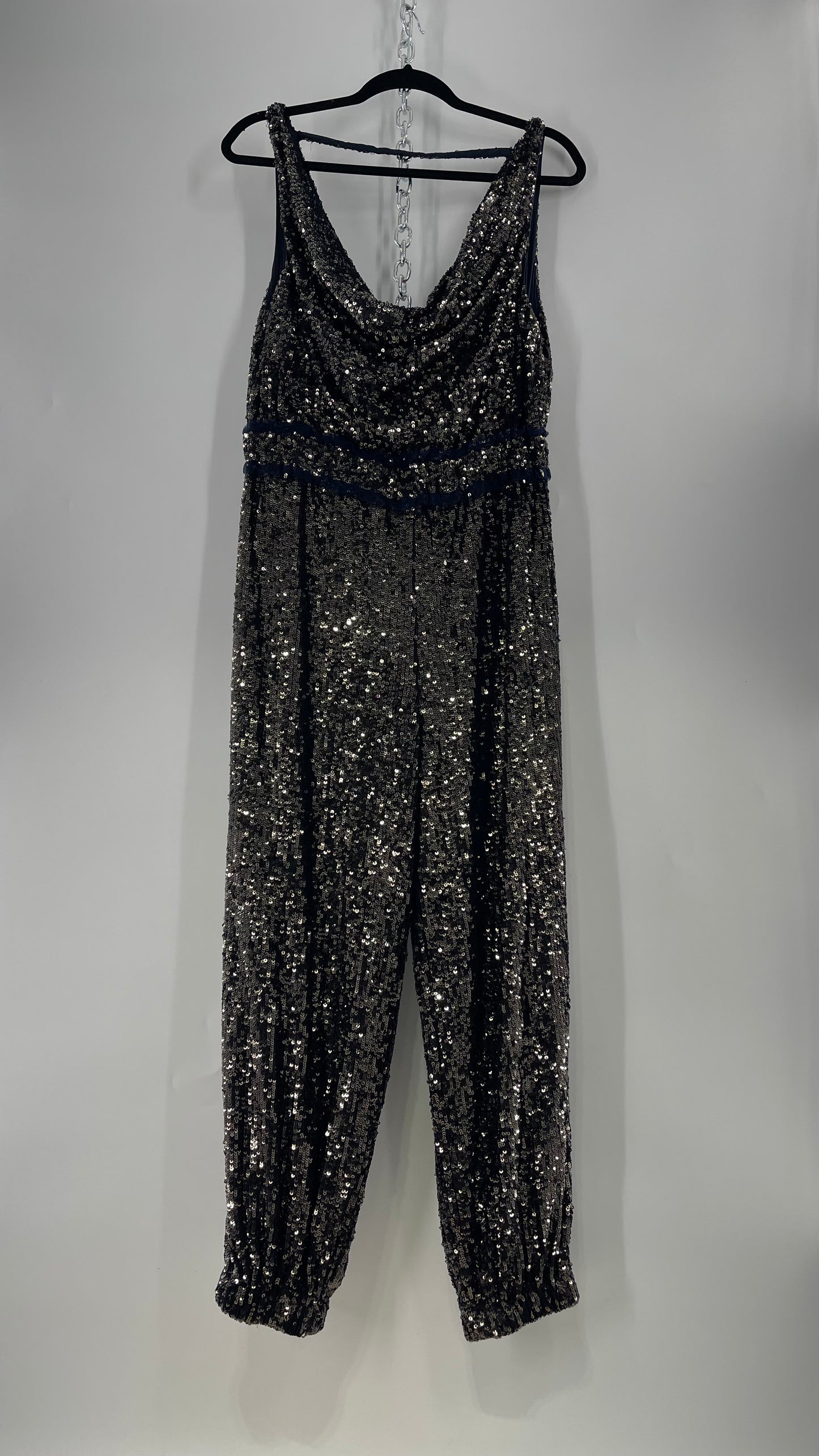 Free People Navy Sequin Jumpsuit (S)