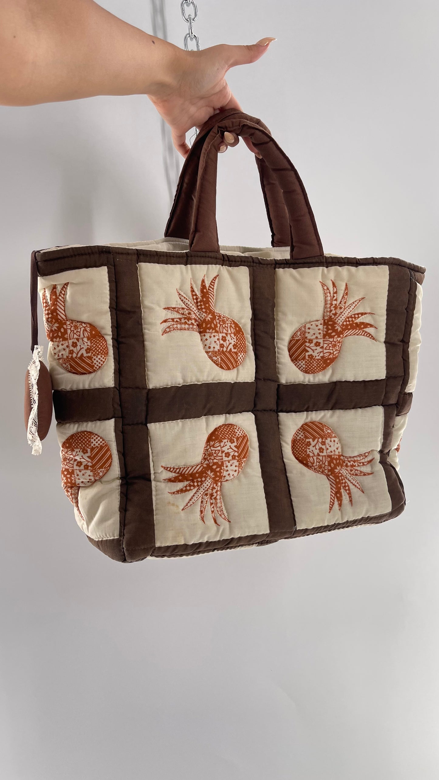 Vintage Patchwork Brown/Orange/Beige Handmade Quilted Tote