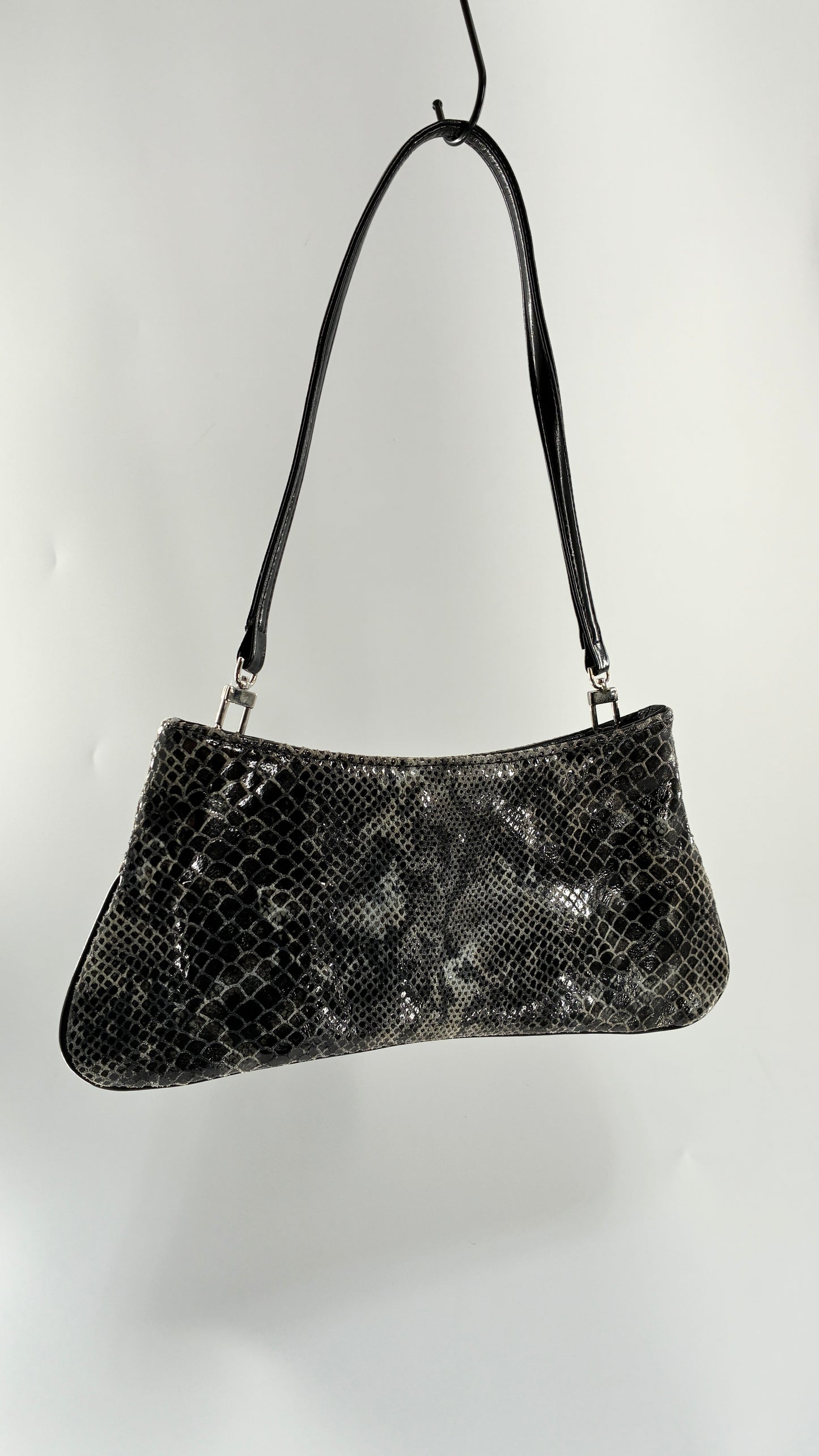 Vintage 1990s BAIKAL Grey Black Snakeskin Shoulder Purse