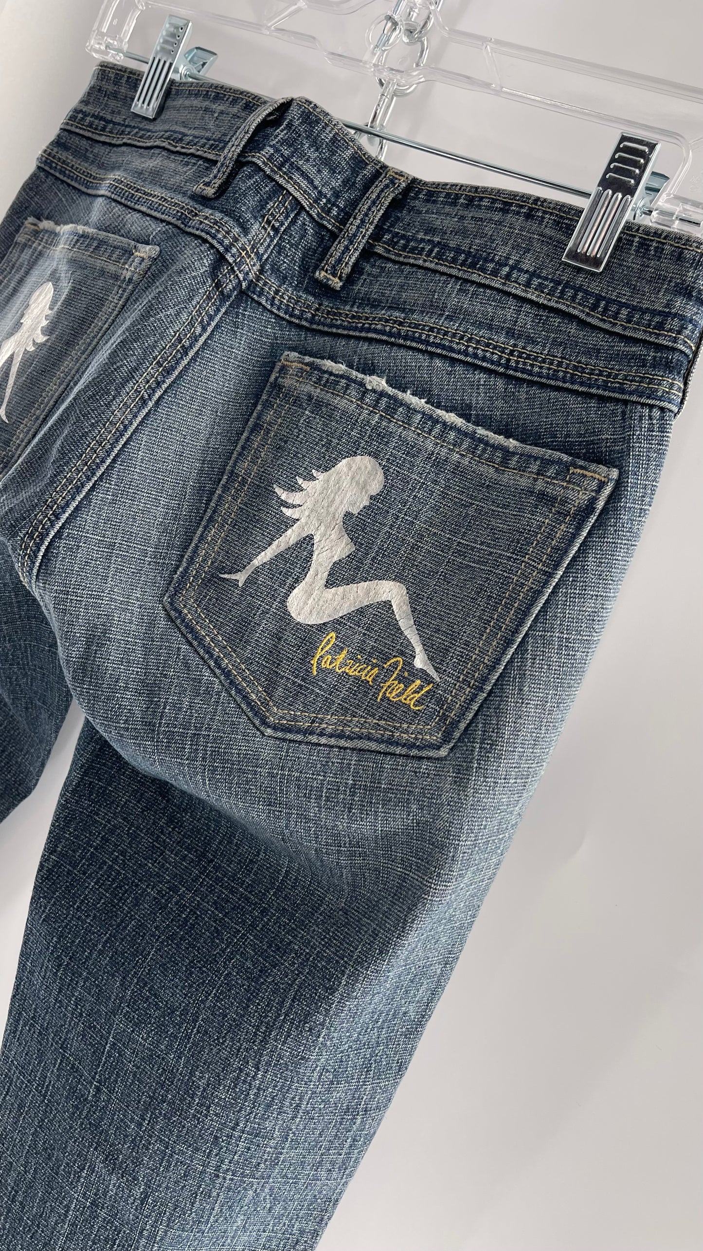 Vintage Smart AS JEANS Light Wash with Silver Metallic Female Posing Silhouette and Paulina Field Embroidery (28)