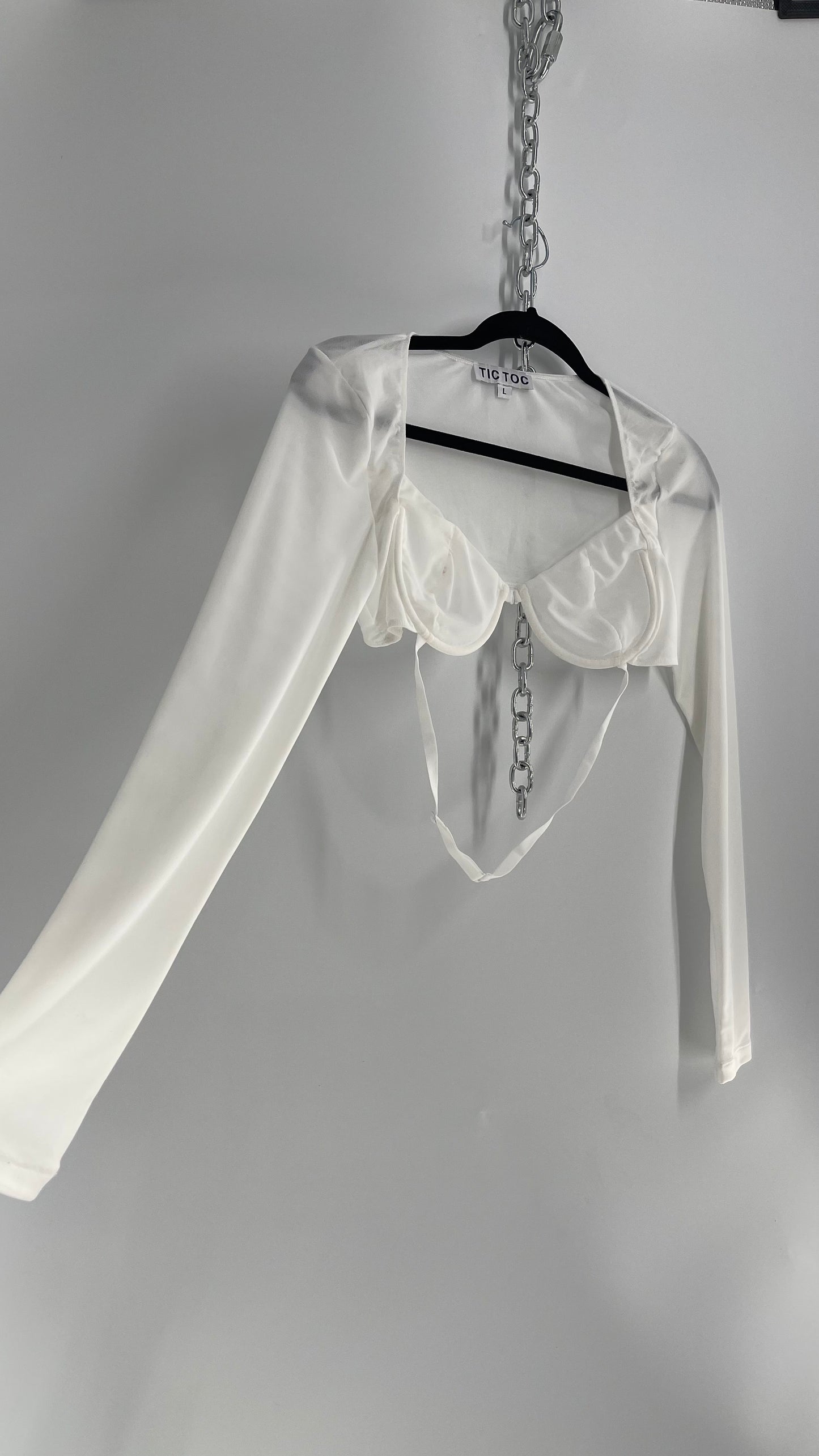 TIC TOC White Mesh Underwire Layering Long Sleeve (large)