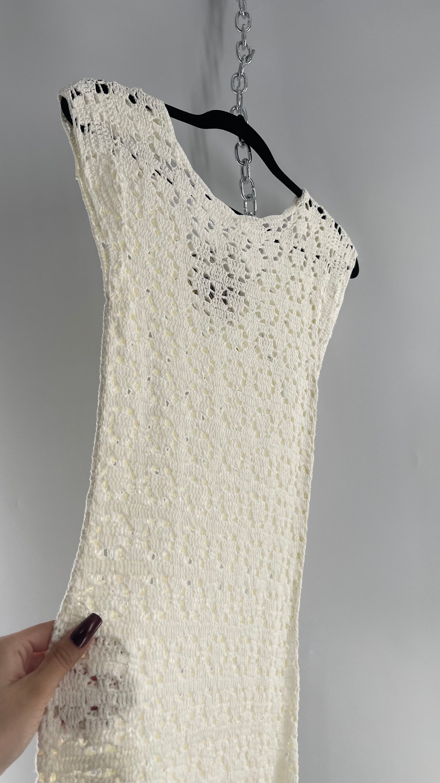 Anthropologie White Crochet Knit MIDI Dress with Tags Attached