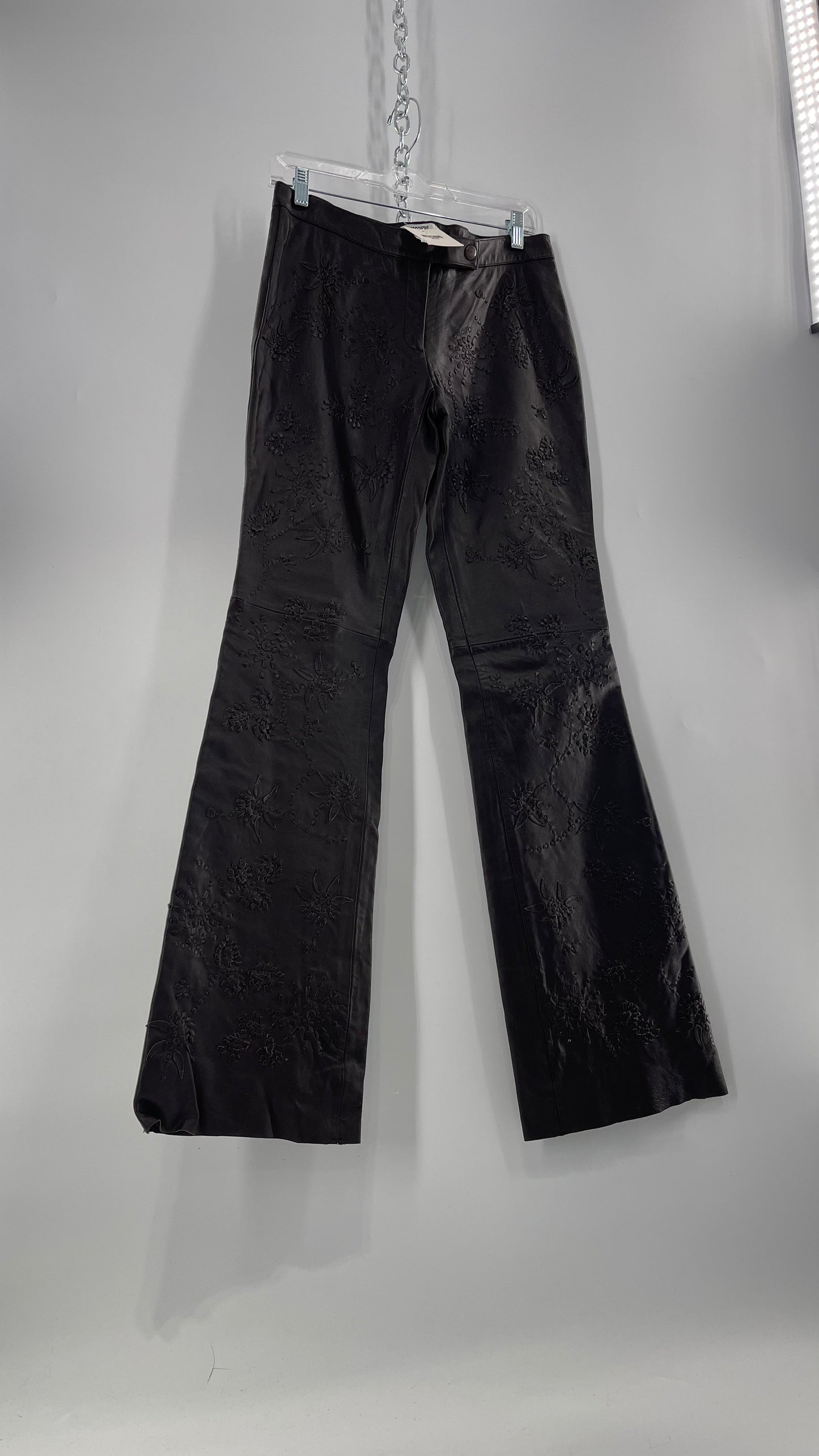 Moschino Brown Leather Embroidered Pants (10) ***WITH TAGS***